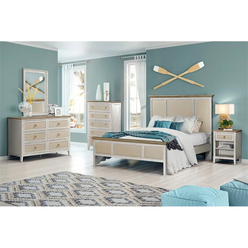 Sea Wind Florida Captiva Island Wood King Headboard in White/Light Brown