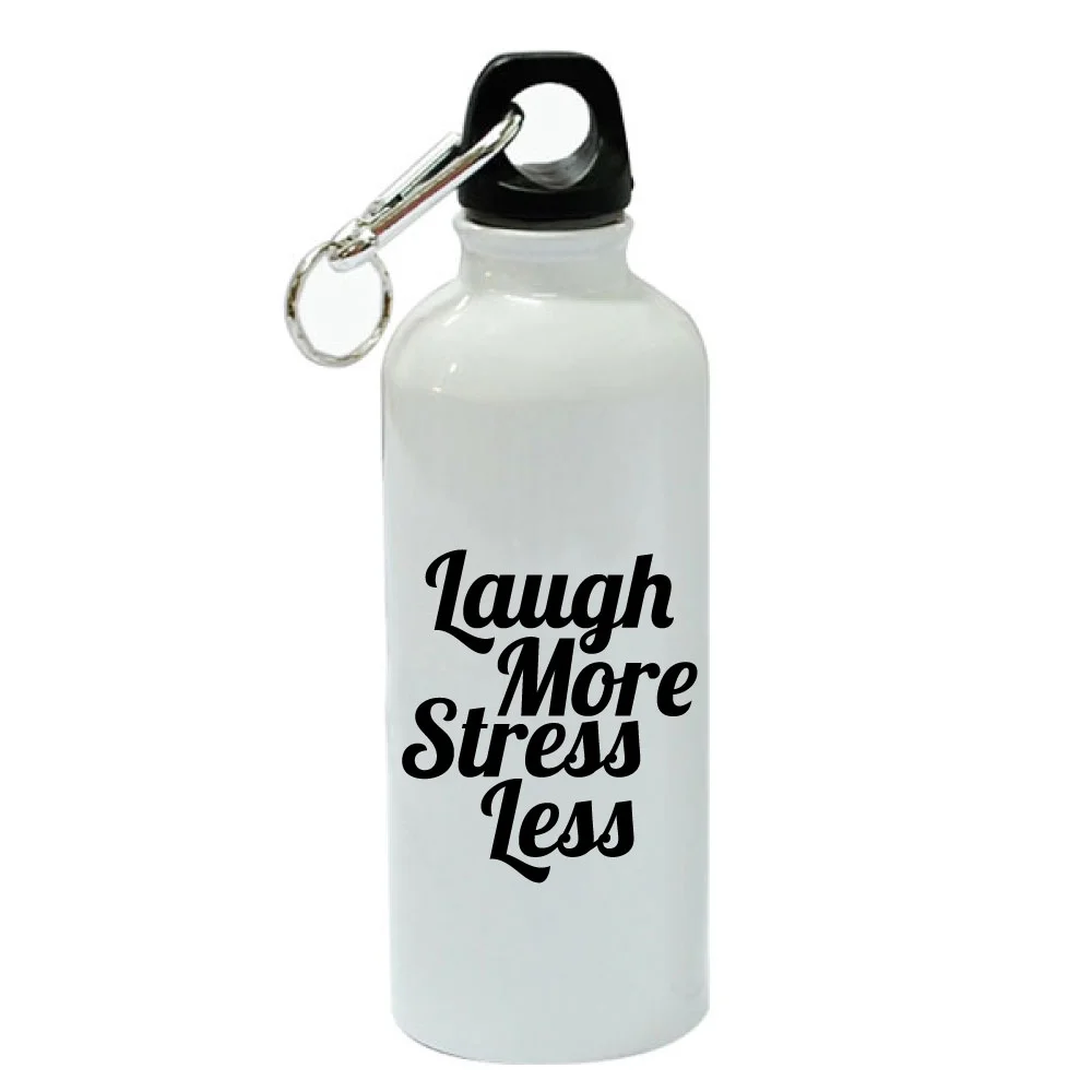 Laugh More Stress Less White Aluminum Sports 20 oz Water Bottle