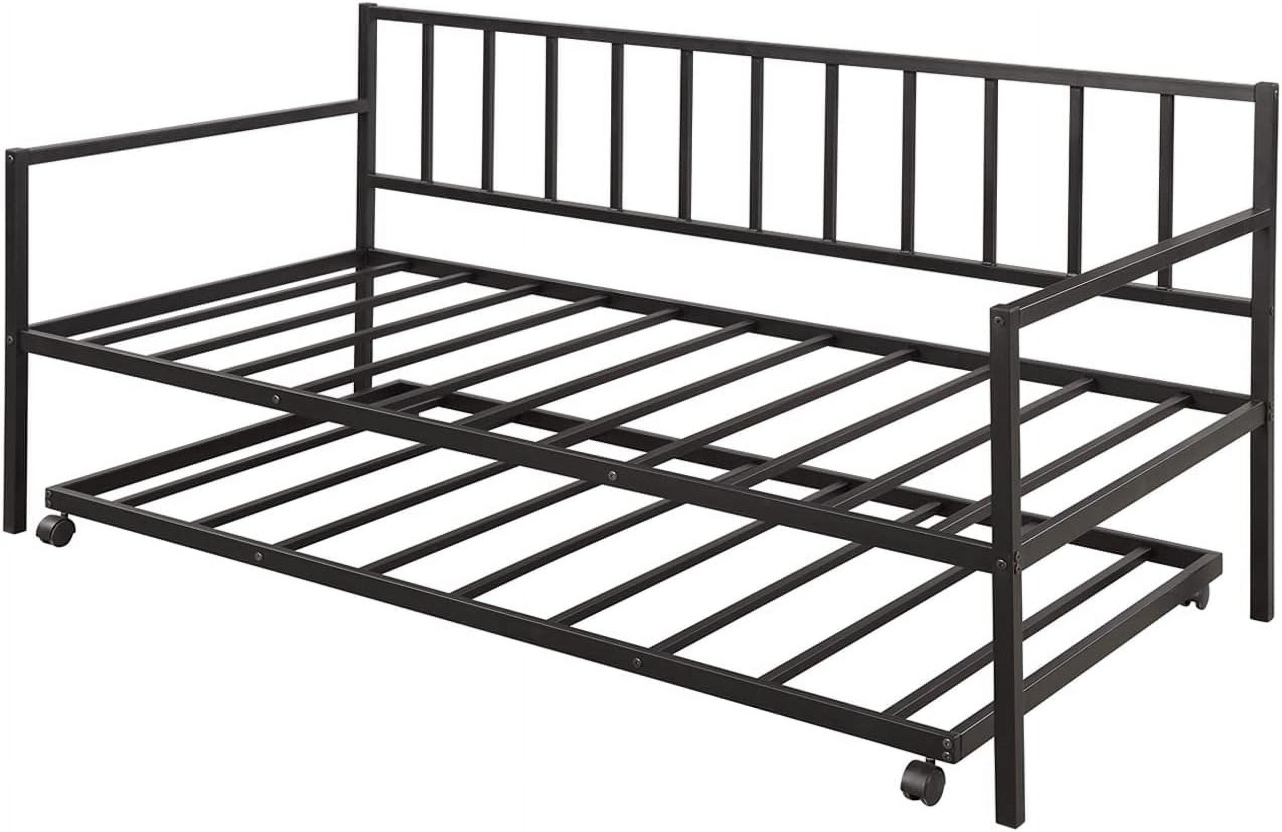 Metal Daybed With Trudle, Size Day Bed Frame With Pullout Trudle, Heavy-Duty Daybed For Livig Room Bedroom Kids Tees Ad Adults, Black