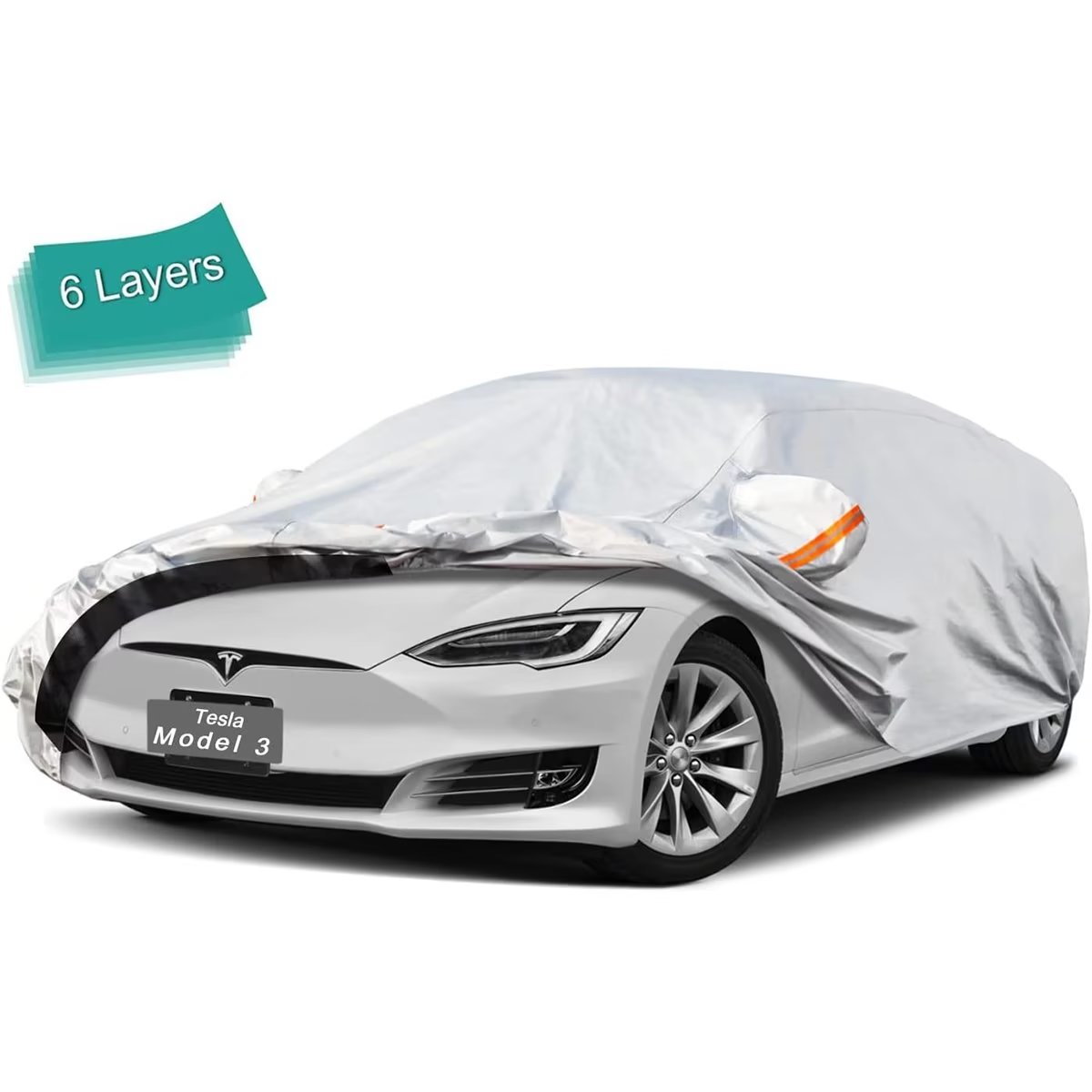 KouKou 6 Layer Car Cover Custom Fit Tesla Model 3 from 2017 to 2022, Heavy Duty Full Exterior Cover Waterproof All Weather, Silver