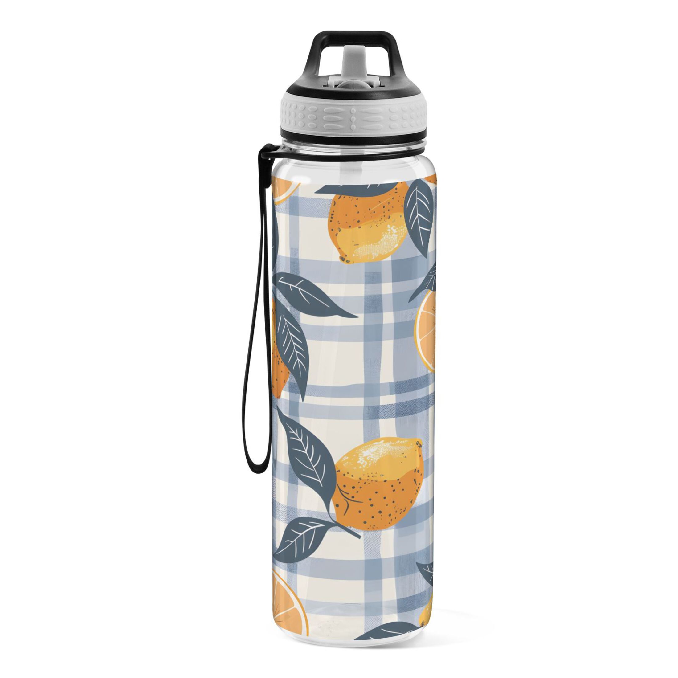 Lemons on Lattice 32oz Sports Water Bottles Leakproof Tritan Bottle with Straw BPA Free Clear Bottle for Fitness Gym Outdoor Cycling