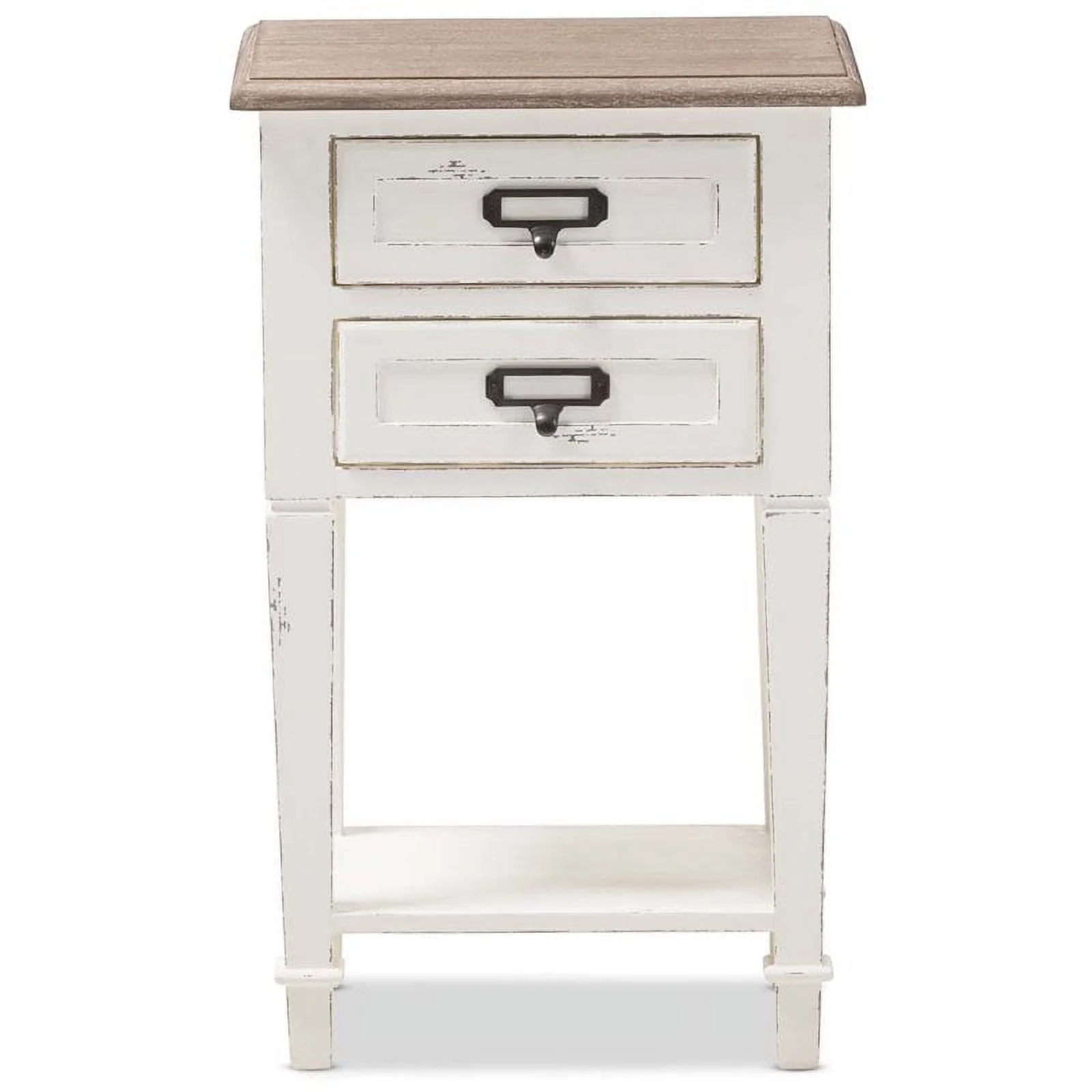 Bowery Hill Modern 2 Drawer Wood Nightstand in Weathered Oak White