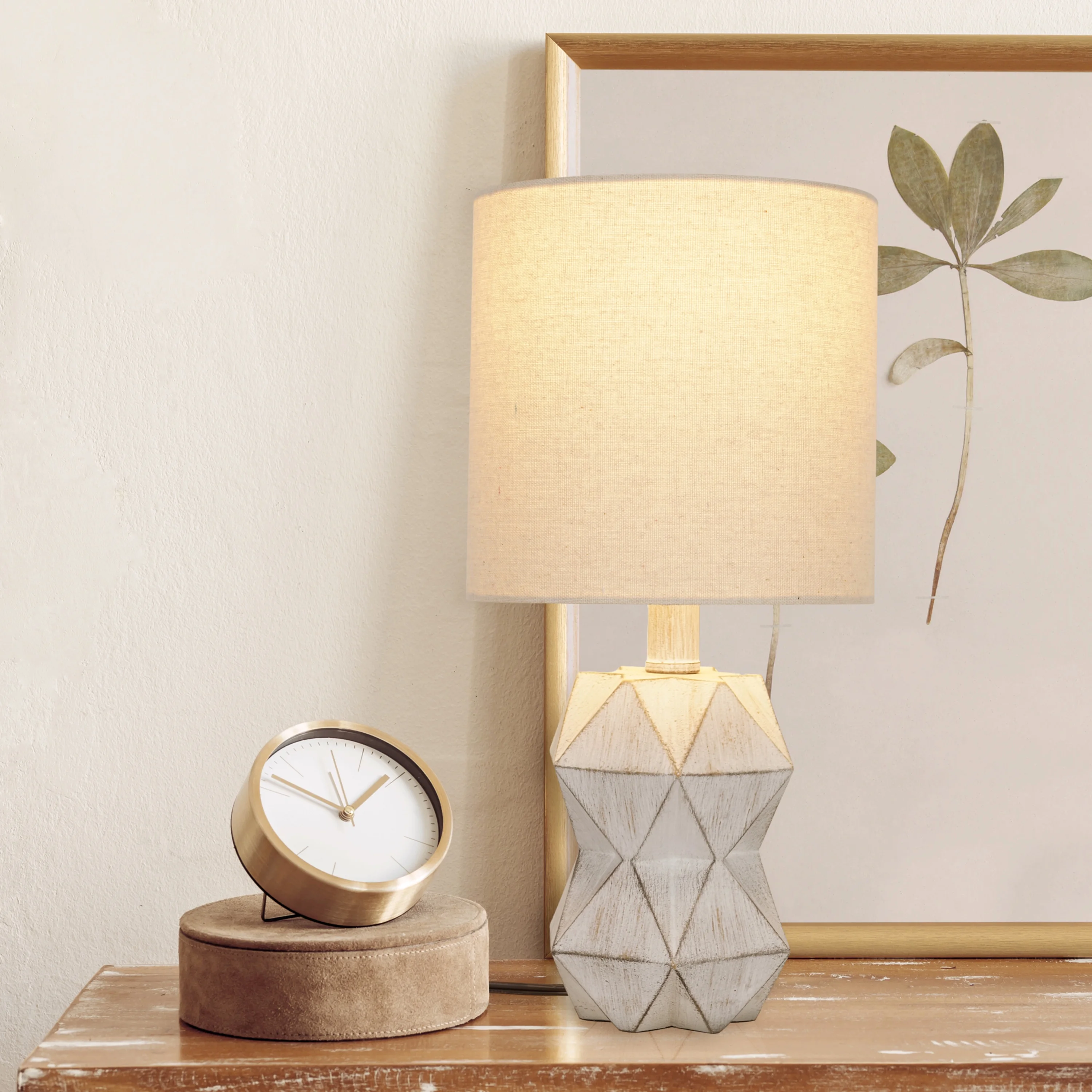 Better Homes & Gardens White Wash Faceted Faux Wood Table Lamp, 15.75