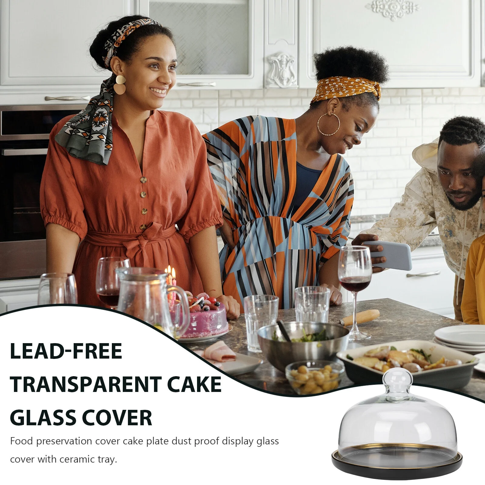 Nuolux Cake Stand Dome Tea Afternoon Traylid Plate Domes Cupcake Fruit Glasses Cover Stands Glass Base