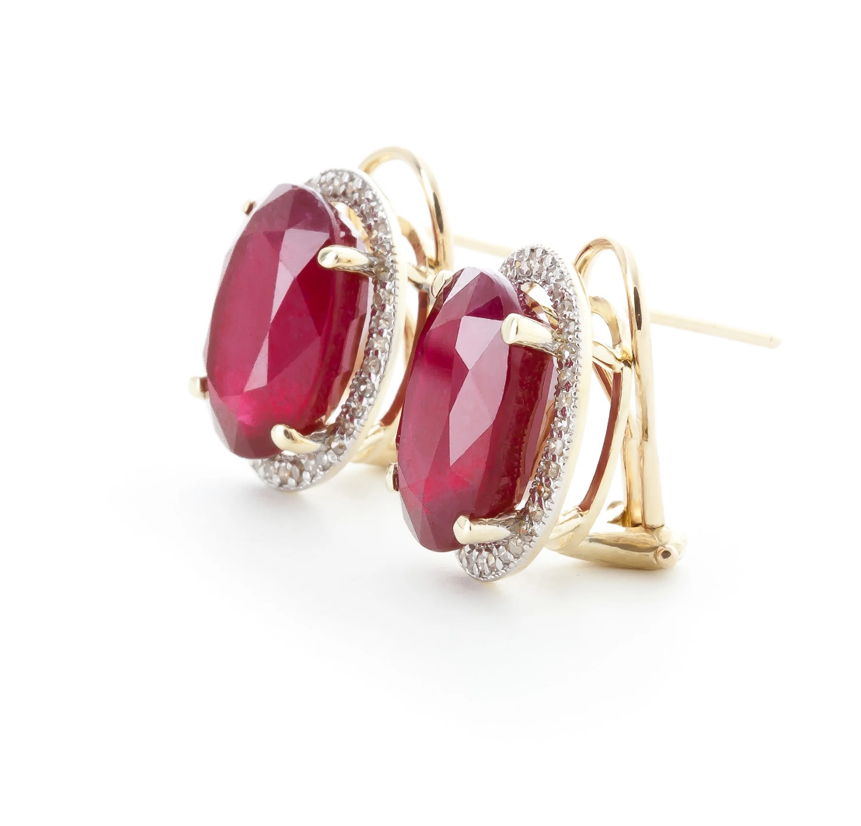 Galaxy Gold 15.86 ct 14k Solid Gold French Clip Earrings Halo Oval Cut Ruby Diamond (yellow-gold)