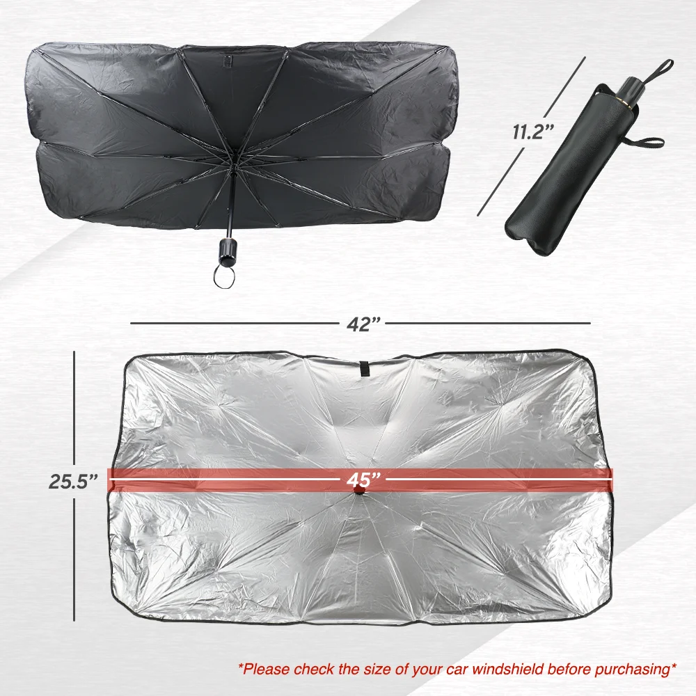 Universal Sun Shade Windshield Foldable Car Front Window Cover, Umbrella Visor Compact Size 45
