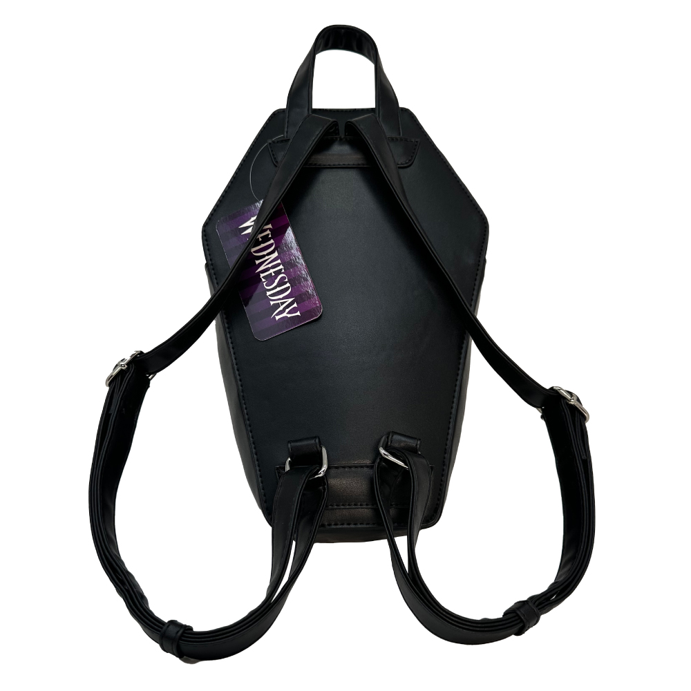 Officially Licensed TV series Wednesday Coffin Shaped We Prefer Spooky Black Mini Backpack, Kawaii Cosplay Youth and Adult Bag, Adjustable shoulder