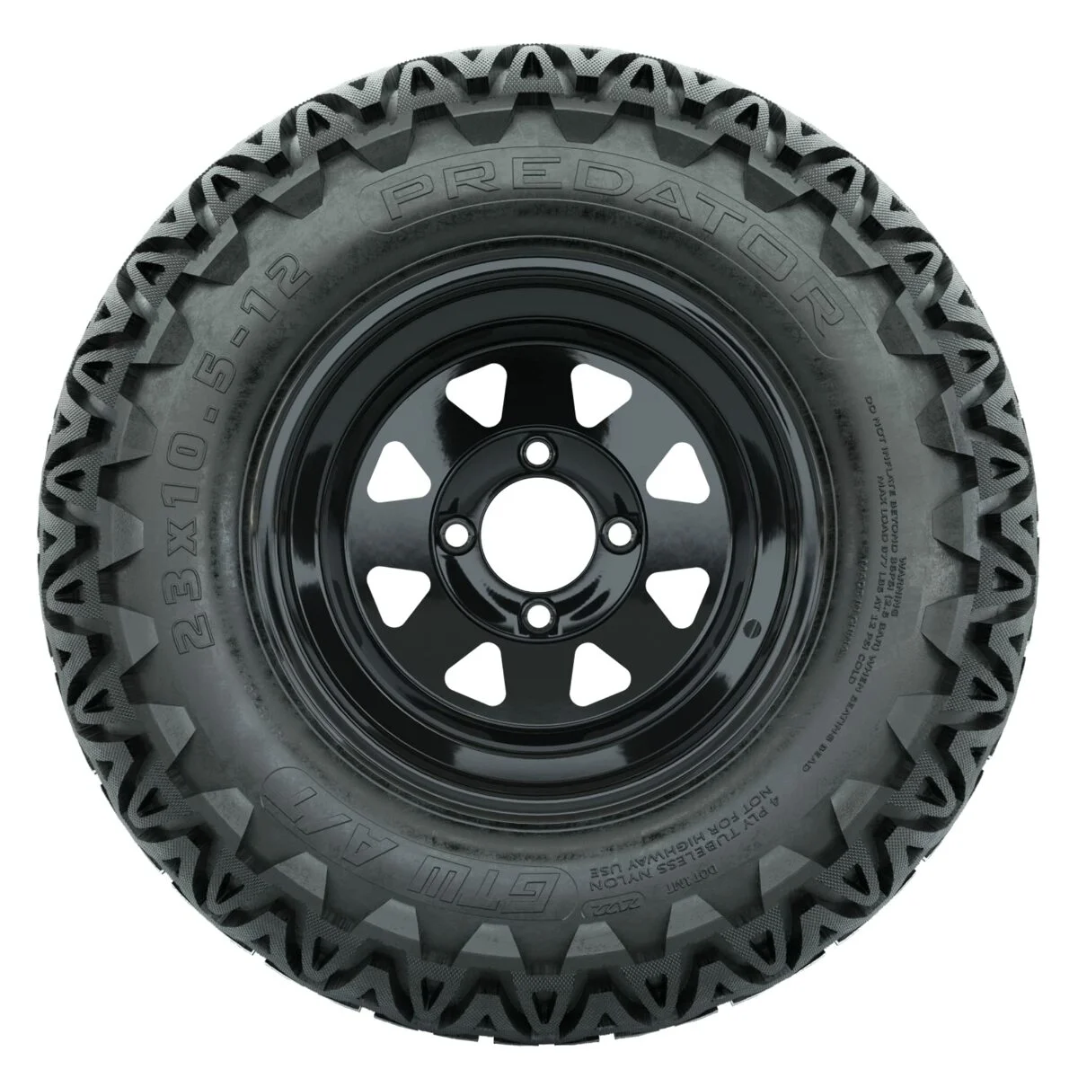 GTW 12 inch Gloss Black Spoked Golf Cart Wheel on 23x10.5-12 (23