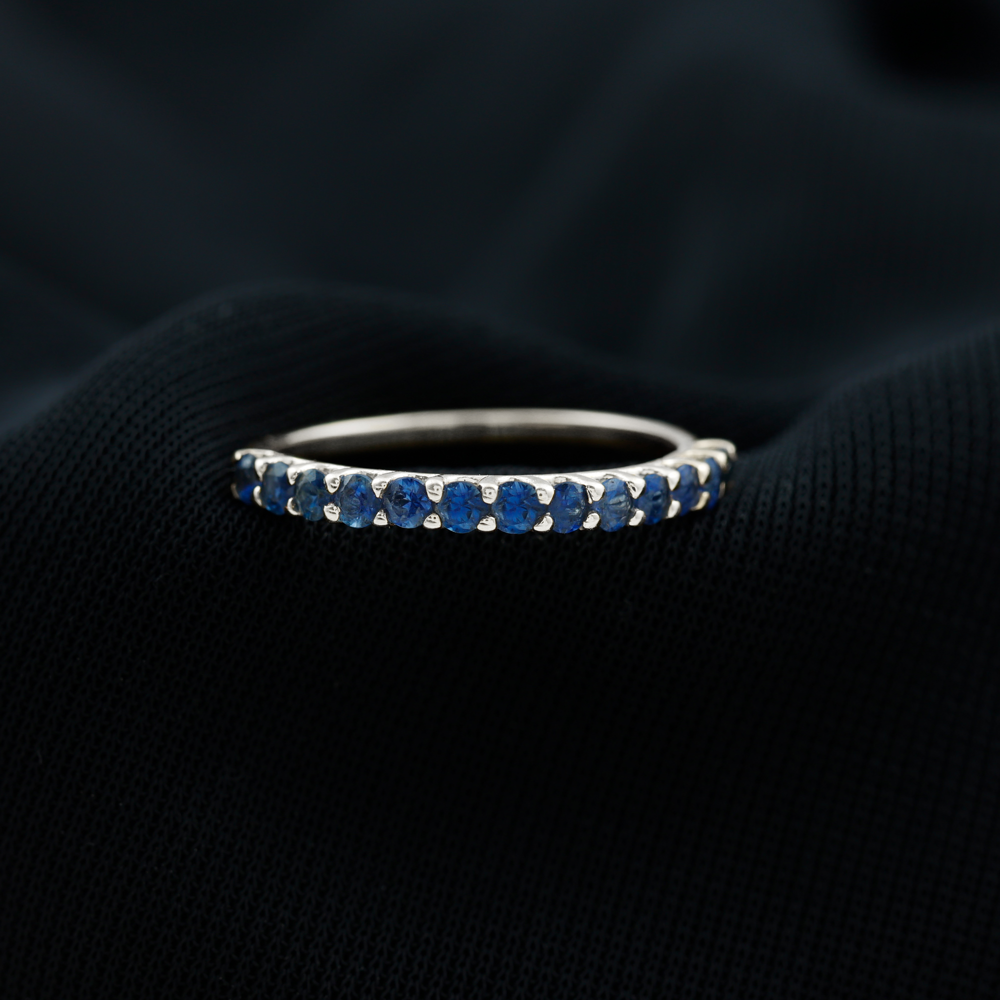 September Birthstone Blue Sapphire Stackable Ring, 925 Sterling Silver, US 4.00