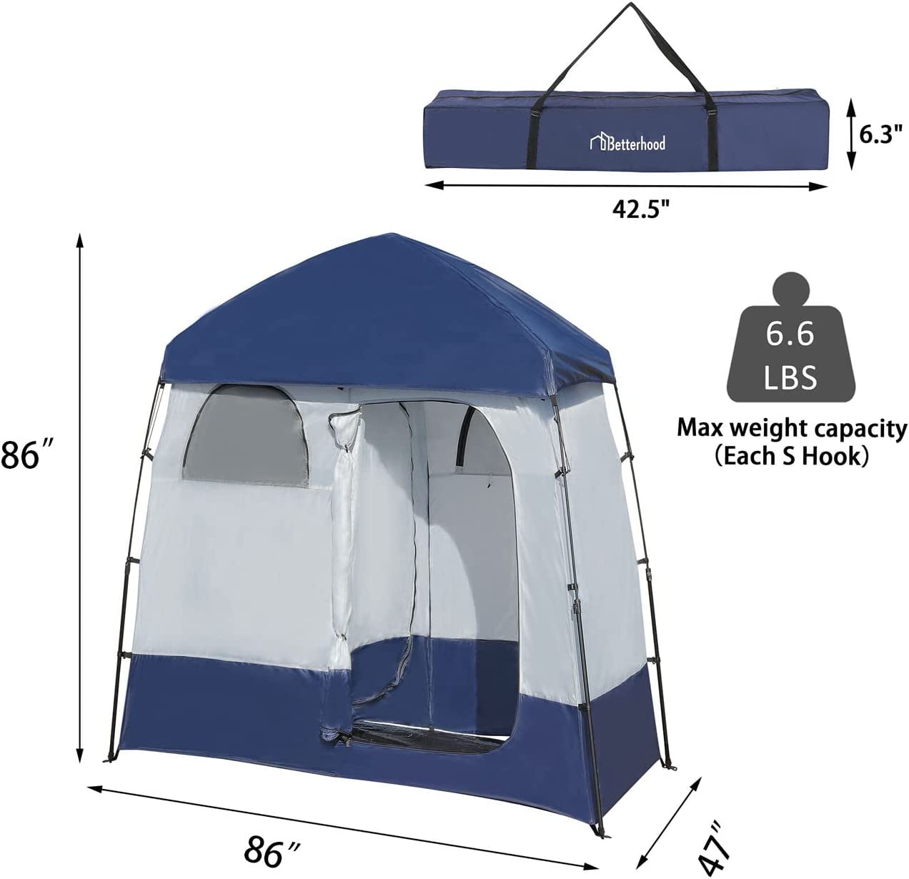 Camping Shower Tent Oversize Space Privacy Tent Portable Outdoor Shower Tents for Camping with Floor Changing Tent Dressing Room Easy Set Up Shower Privacy Shelter 2 Rooms Toilet Tent