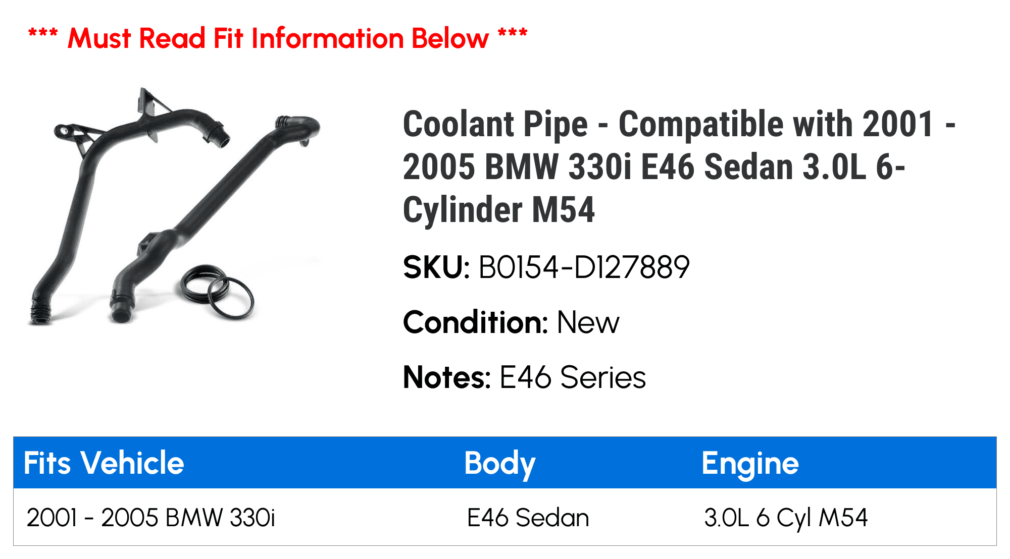 Coolant Line - Compatible with 2001 - 2005 BMW 330i E46 Sedan 3.0L 6-Cylinder M54 2002 2003 2004