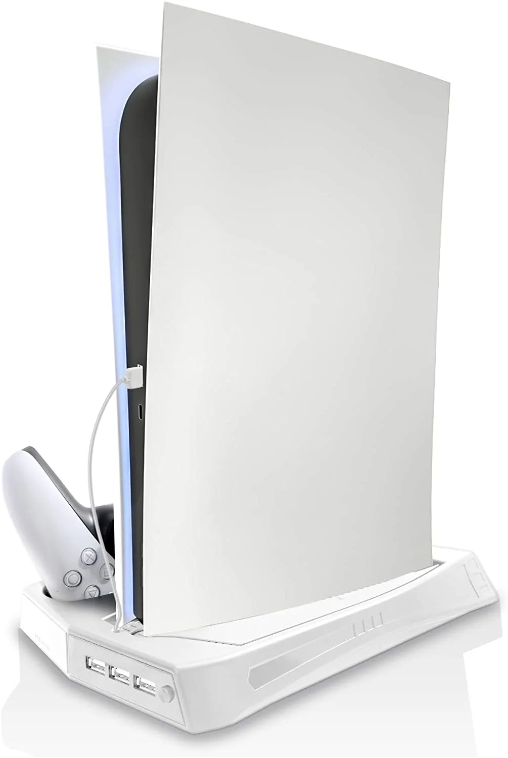 PS5 Cooling Fan Stand, Charger for PS5 Dualsense Wireless Controller, Vertical Stand for PS5 Console, Holder for PS5 Accessories - White