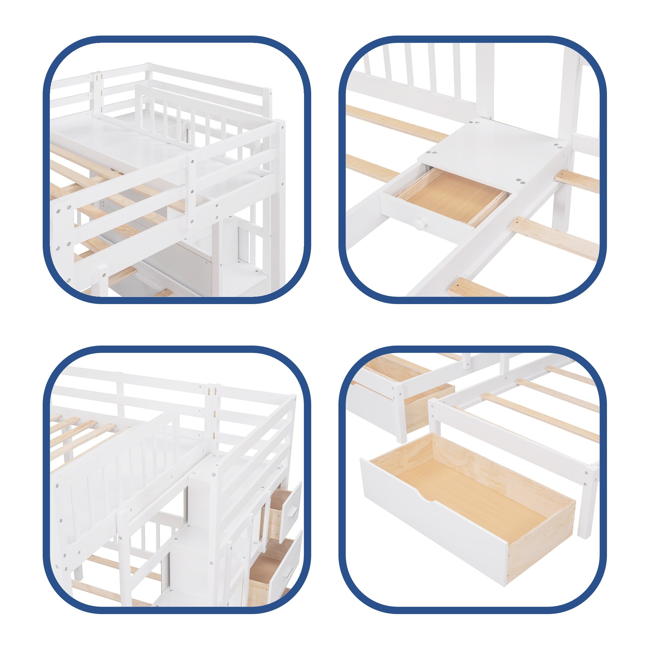 YJTONWIN Full Over Twin & Twin Bunk Bed Wood Triple with Drawers White