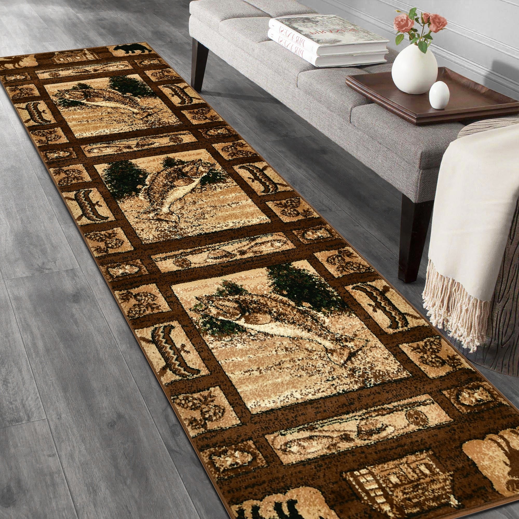 Handcraft Rugs HR Lodge Cabin Area Rugs Runner Rustic Cabin Novelty Rugs for Living Room Cabin 2' 1