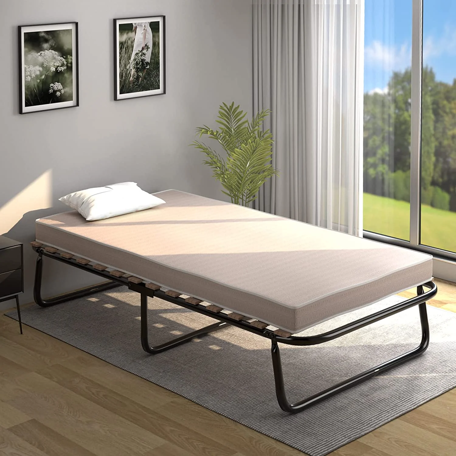 Folding Bed Cot Size, Rollaway Guest Bed with Memory Foam Mattress and Metal Frame for Adults, Portable Sleeping Bed for Home and Office, Made in Italy
