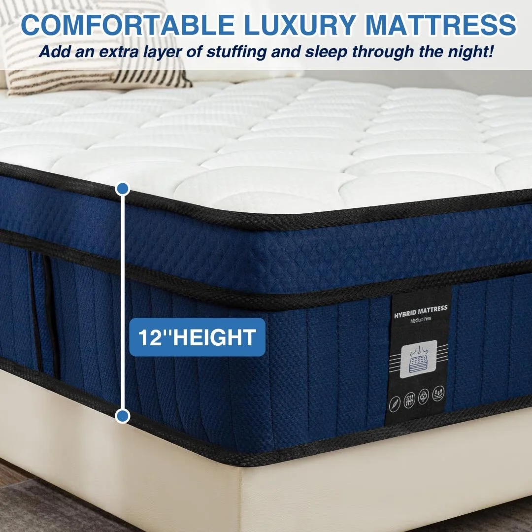 Queen Rose 12' 'Queen Medium Hybrid Mattress, With Pocket Spring , Bed in-a-Box