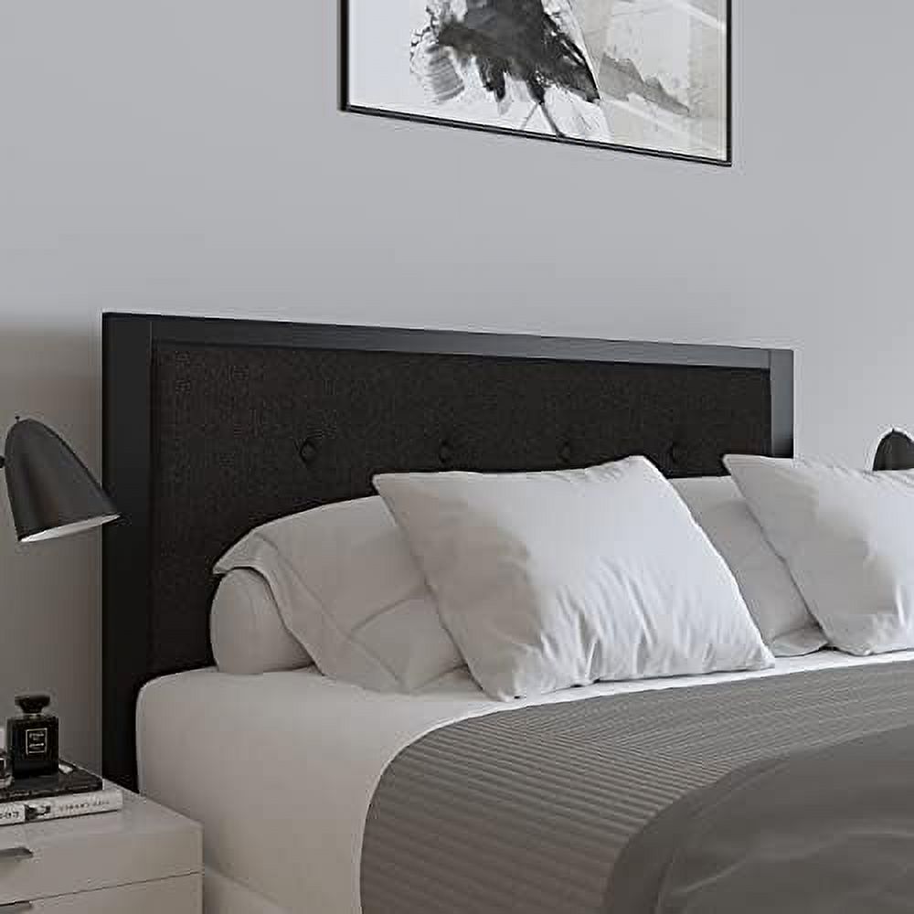 HOOMHIBIU Camden Full Size Headboard Black Fabric Upholstered Button Tufted Headboard with Metal Frame and Adjustable Rail Slots