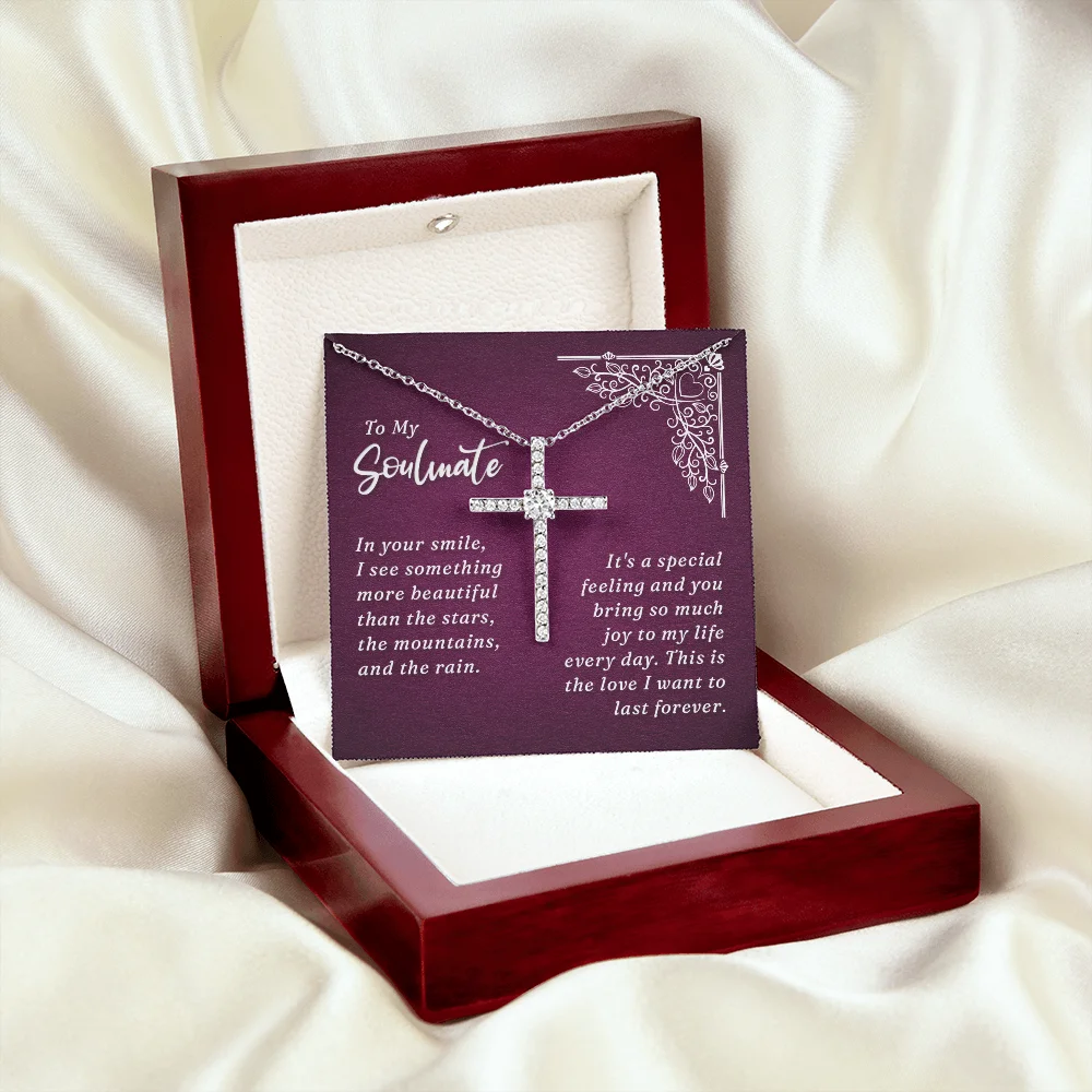 To My Soulmate, In Your Smile CZ Cross Necklace