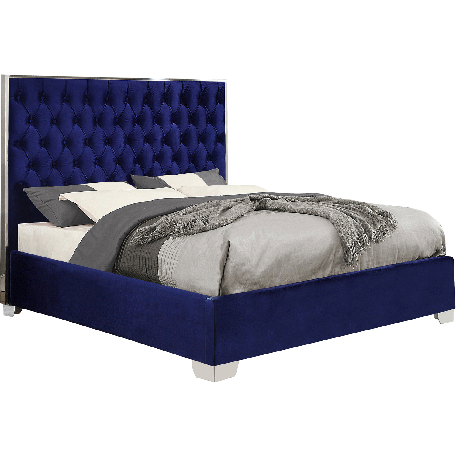 Homestock Retro Relaxation Navy Velvet Queen Bed
