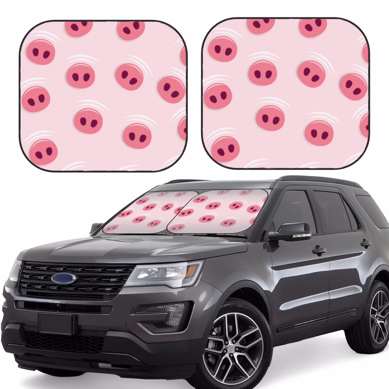 Lukts Cute Pig Nose Print 2 Piece Car Sun Shade Windshield,Foldable Car Shade Front Windshield With Keeps Your Vehicle Cool, For Most Sedans Suv And Trucks - Small