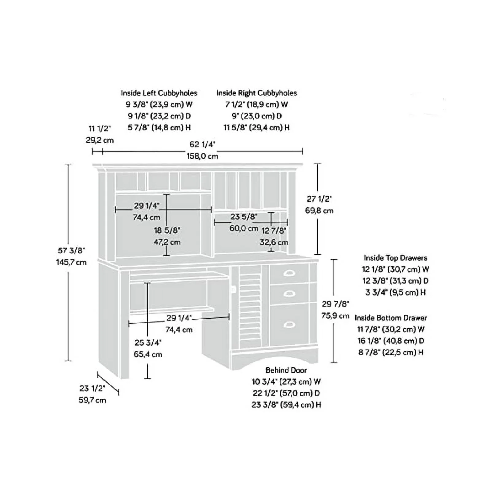 Pemberly Row Modern Wood Computer Desk with Hutch in Salt Oak