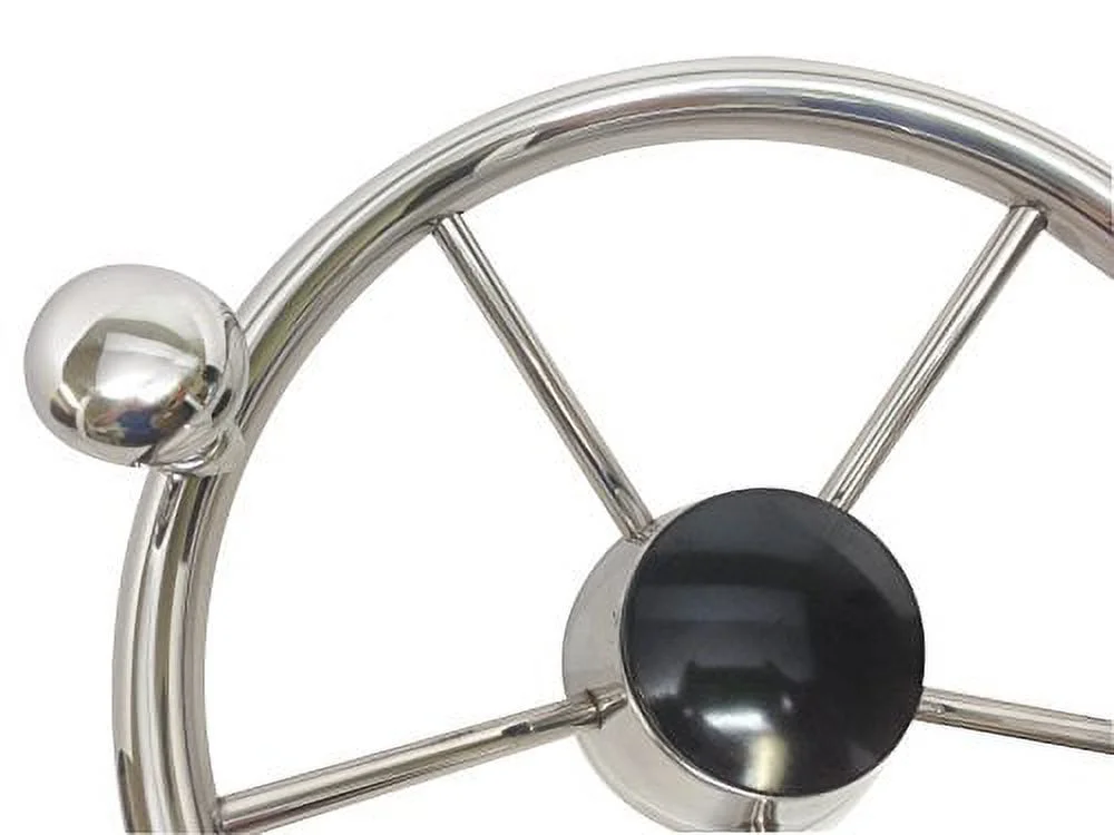 Pactrade Marine Destroyer 11'' Stainless Steel Steering Wheel Control Knob Plastic Black Cap 5 Spoke