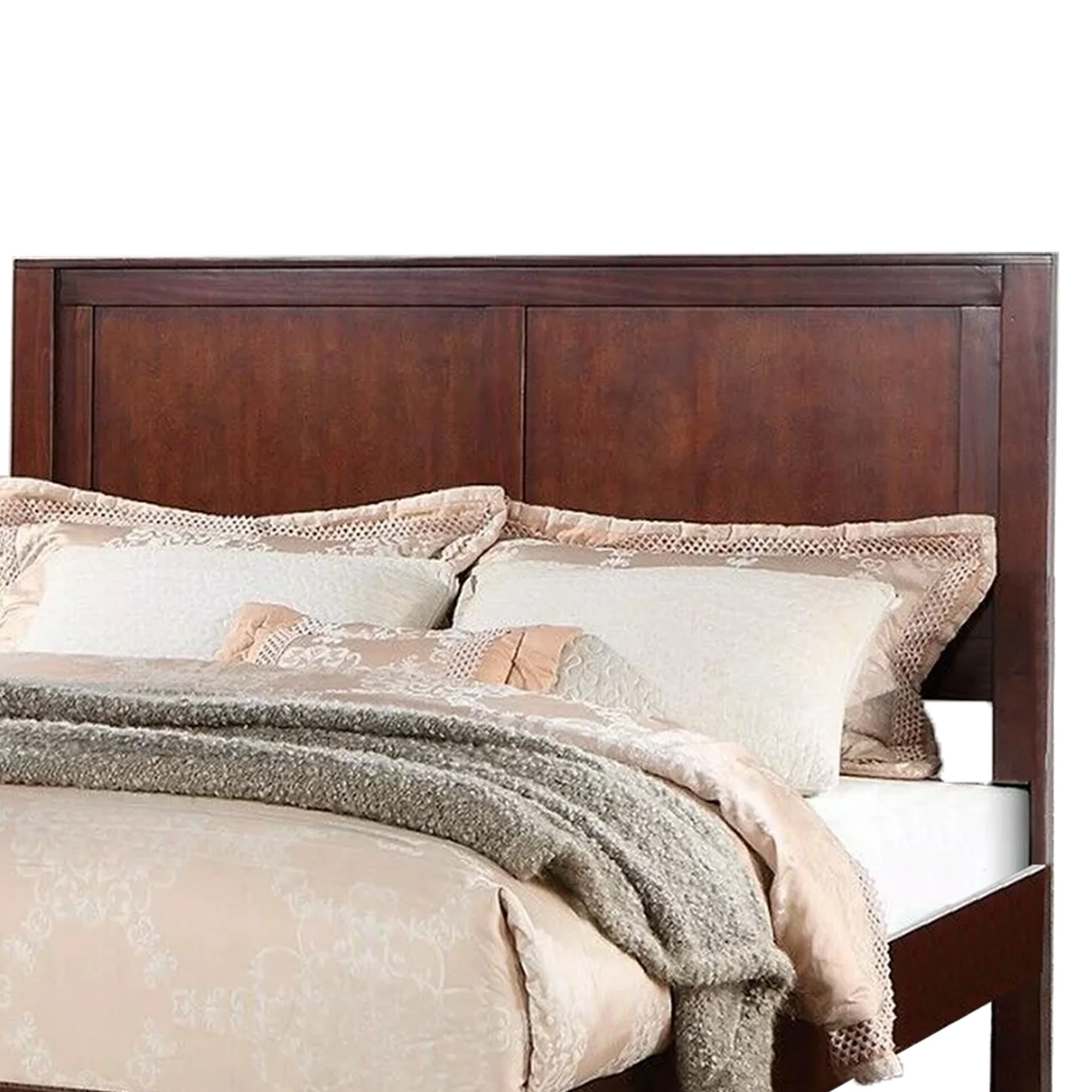 Benjara Kali Platform King Size Bed, Panel Design, 1 Storage Drawer, Cherry Brown