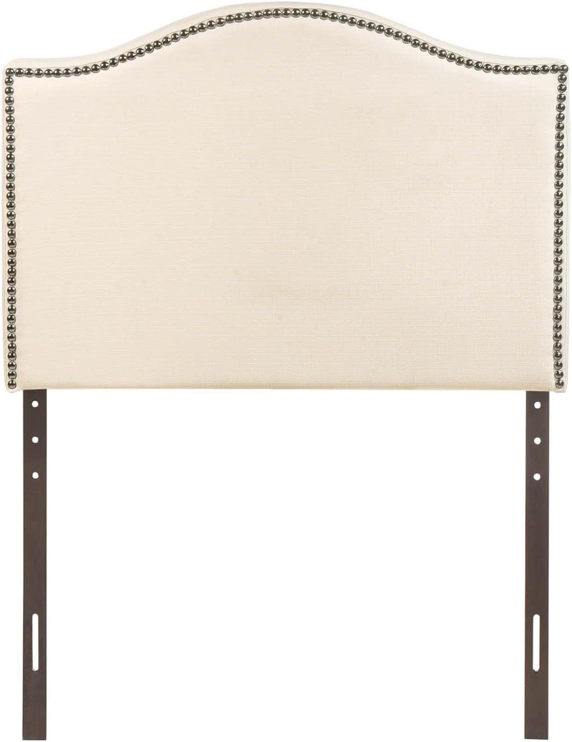 Linen Fabric Upholstered Headboard With Nailhead Trim And Curved Shape In Ivory