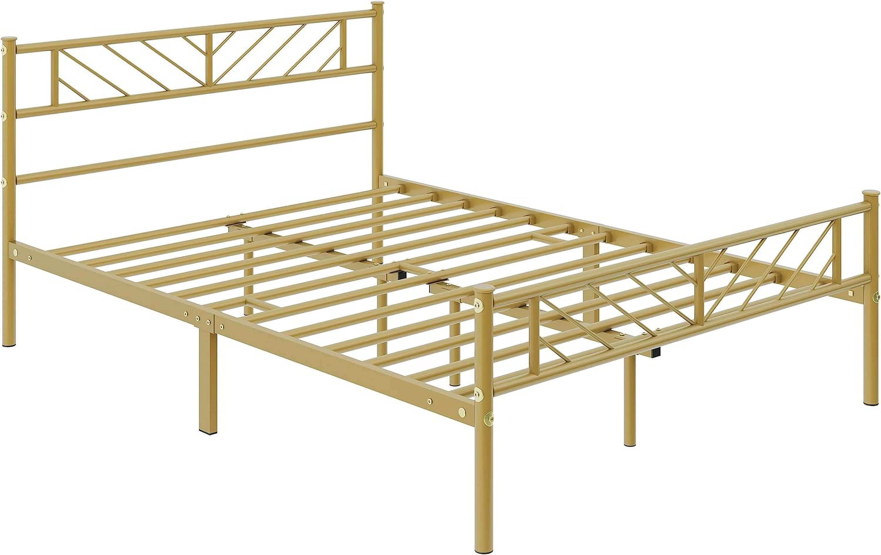 Queen Size Metal Platform Bed With Arrow Design Headboard And Footboard, 13 Inches Underbed Storage, 12 Built-In Steel Slats, No Box Spring Needed,Antique