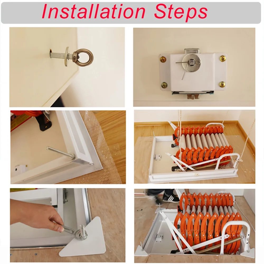 Techtongda Black and White Loft Wall Ladder Stairs Attic Ceiling Ladder Telescopic Folding Ladder 13 Steps Al-Mg Alloy