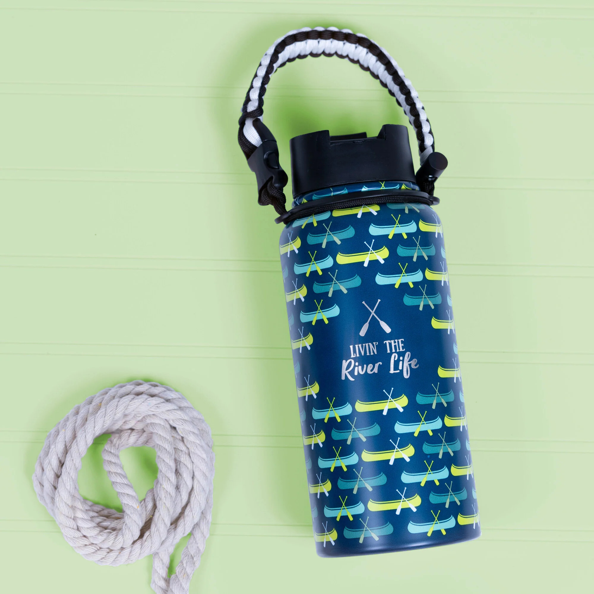 River Life 32 oz Stainless Steel Water Bottle with Paracord Survival Handle