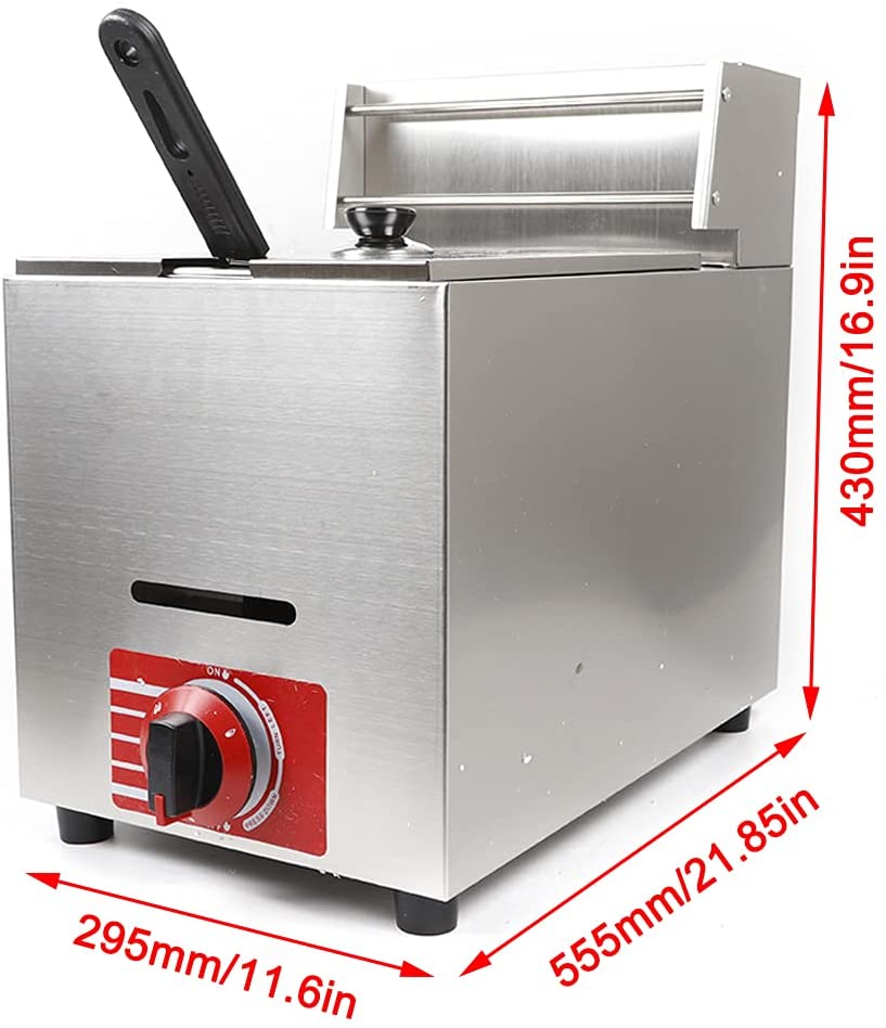 ANQIDI 10L Commercial Gas Fryer Desktop Stainless Steel Fryer with Deep Basket + Lid