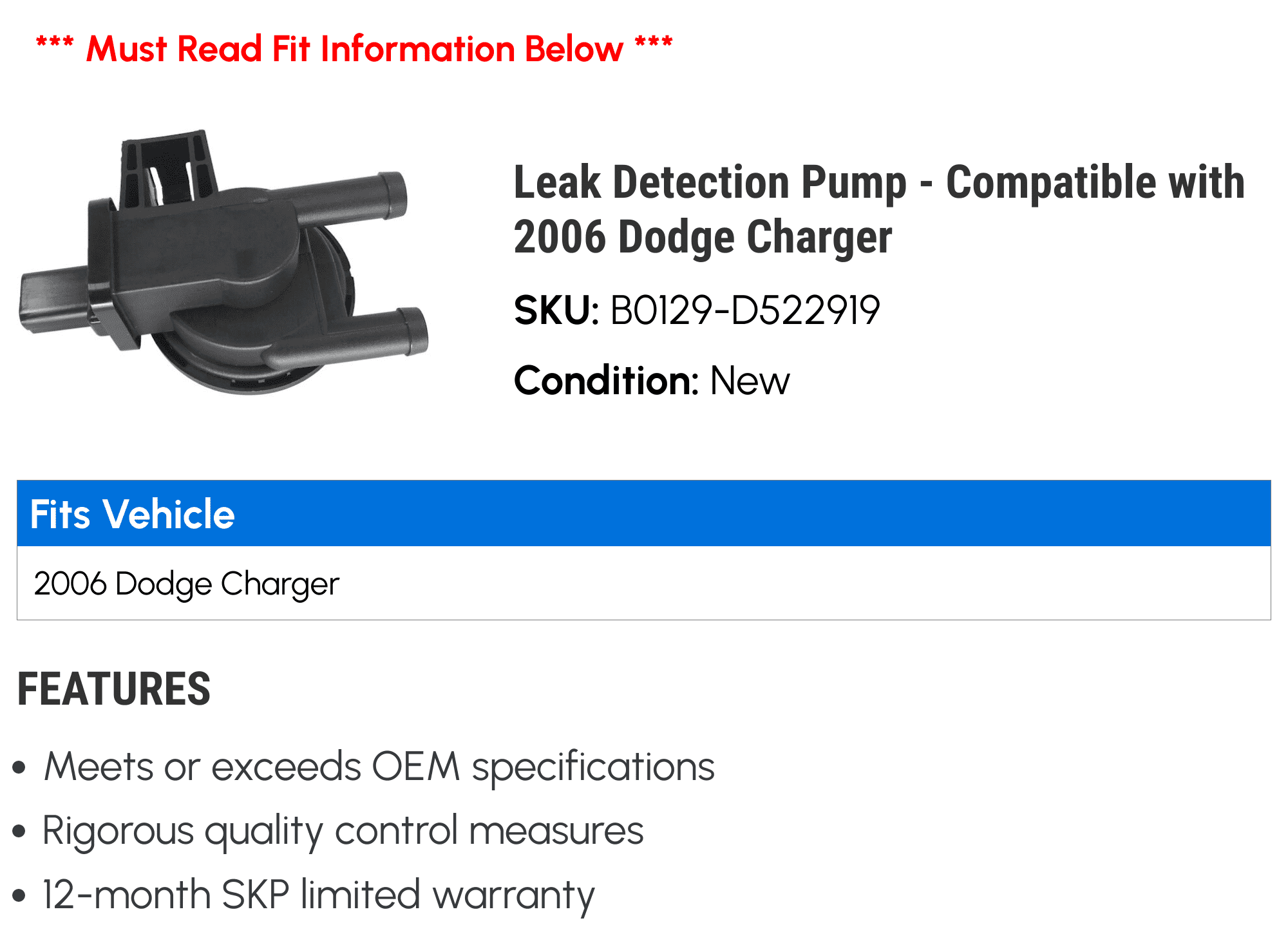 Leak Detection Pump - Compatible with 2006 Dodge Charger