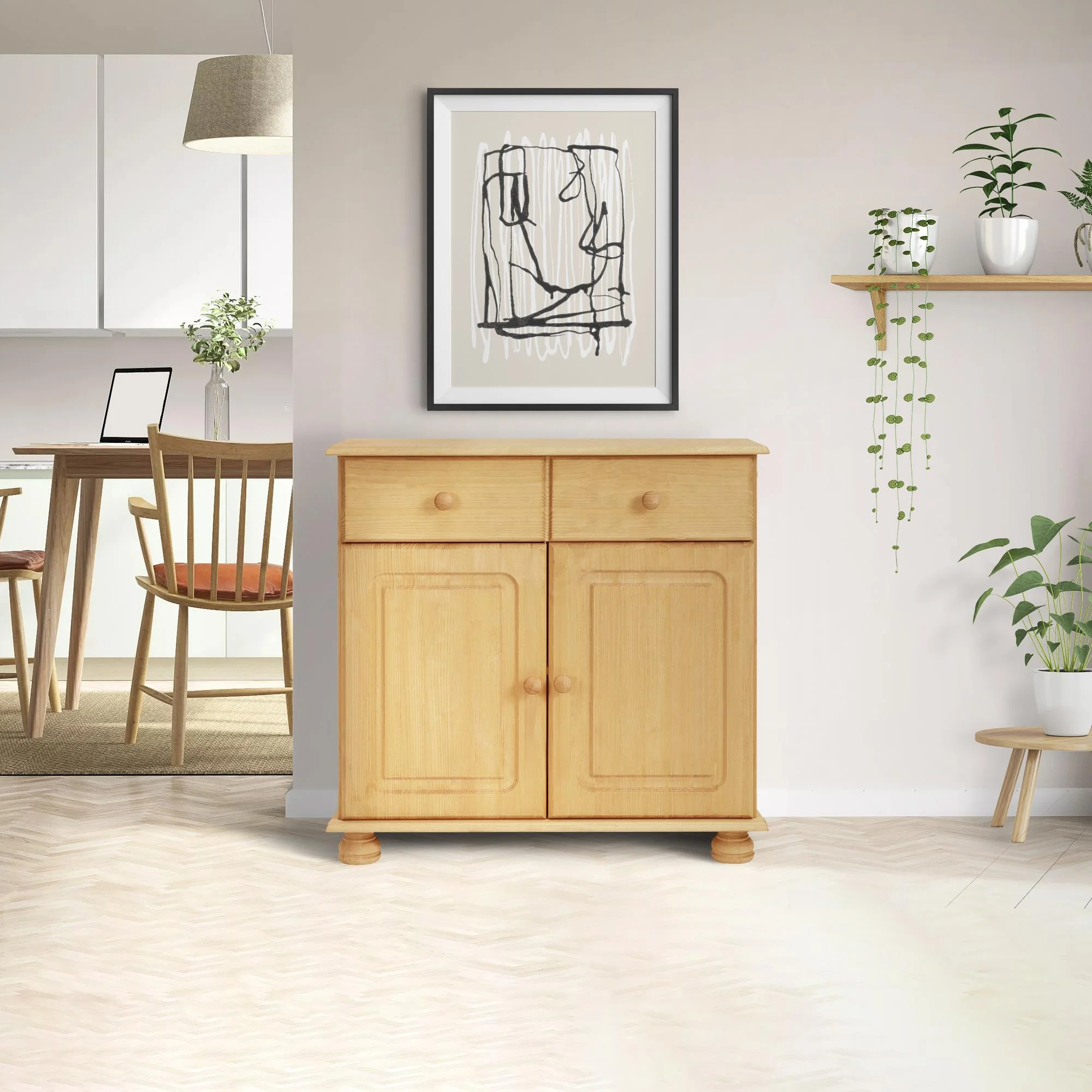 RealRooms Chester Sideboard with 1 Drawer and 1 Cabinet, Stained Brown