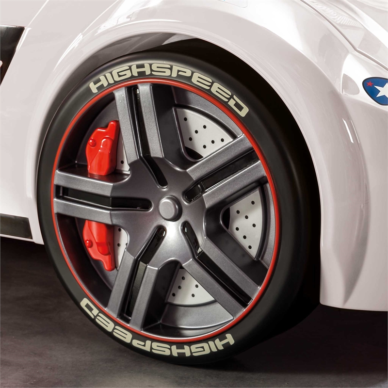 Cilek Kids Room GTS Biturbo Remote Control Wood Twin Race Car Bed in White