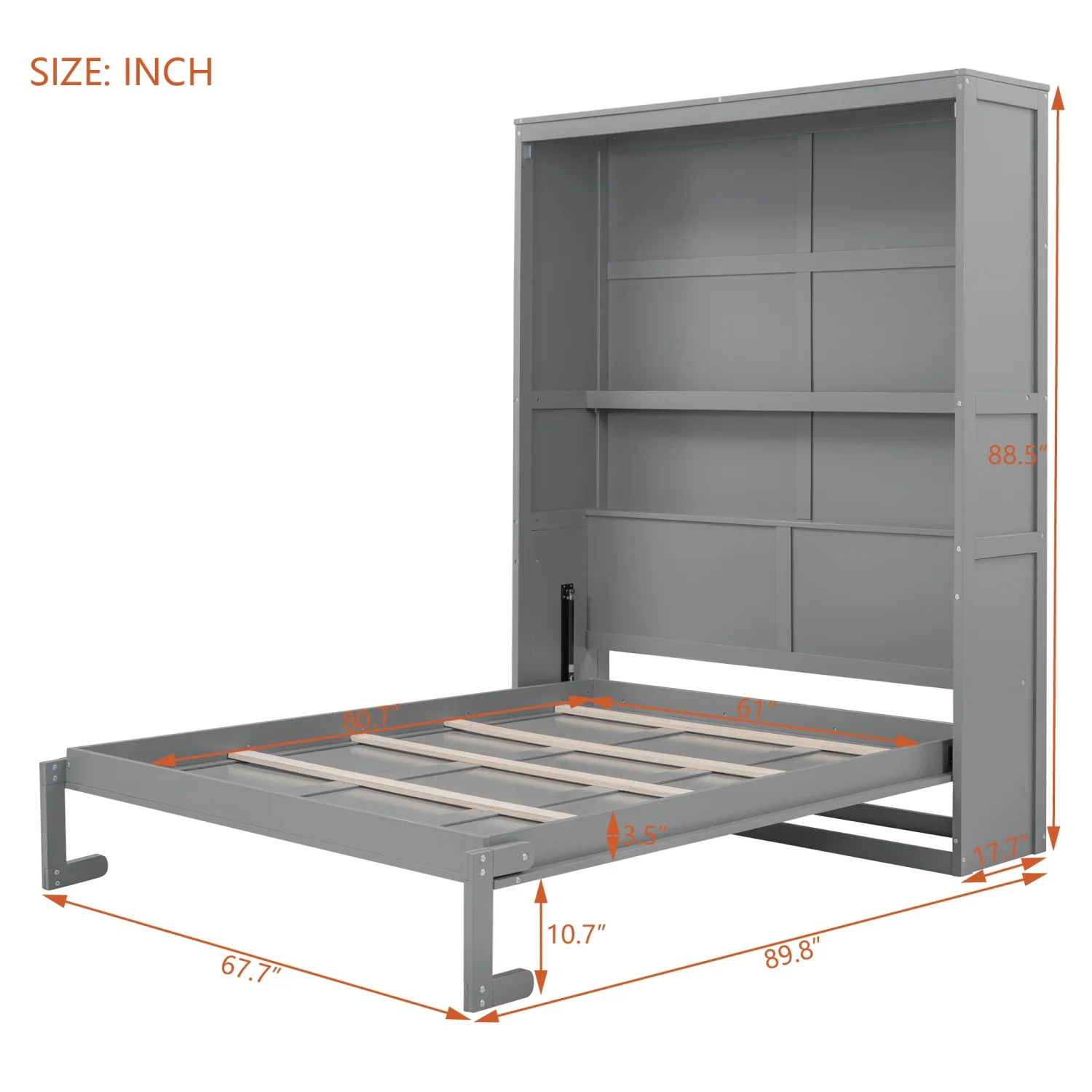 Churanty Queen Size Murphy Bed with Shelves, Foldable Wall Bedframe w/Flexible Slats Support, Space-Saving Design, Can Be Folded Into Cabinet, Gray