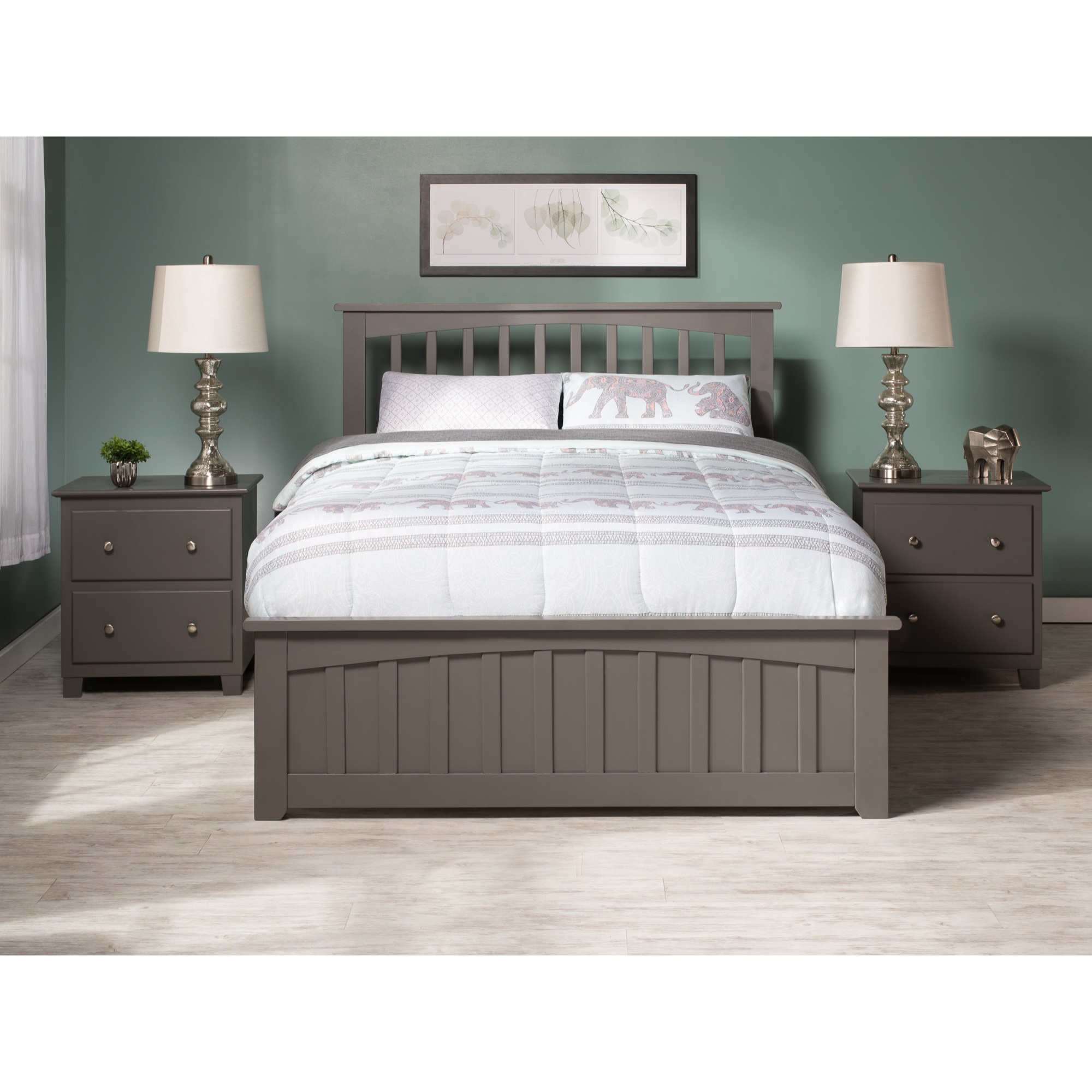 AFI Mission Solid Wood Queen Bed and Footboard with Twin XL Trundle in Gray