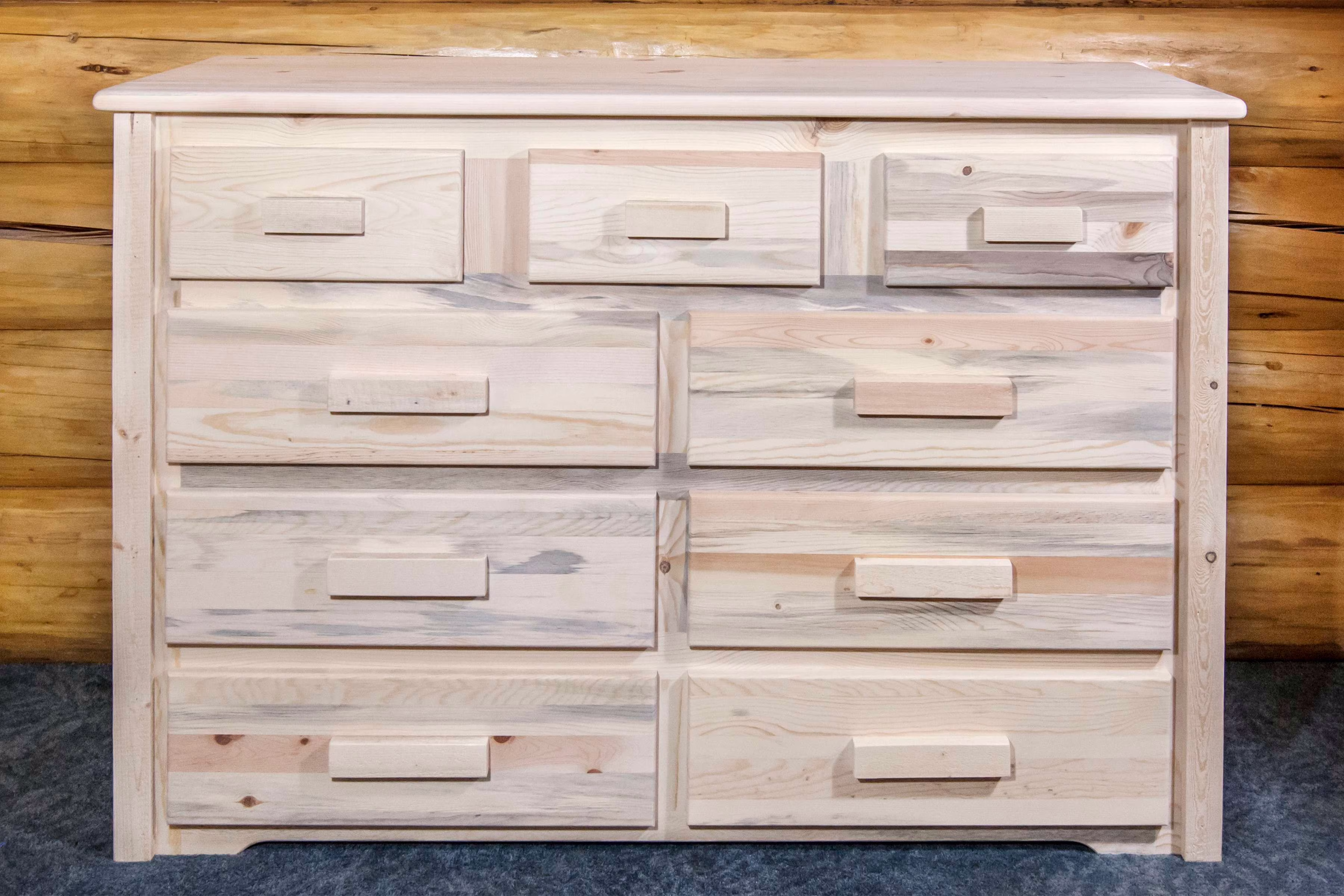 Homestead Collection 9 Drawer Dresser, Clear Lacquer Finish