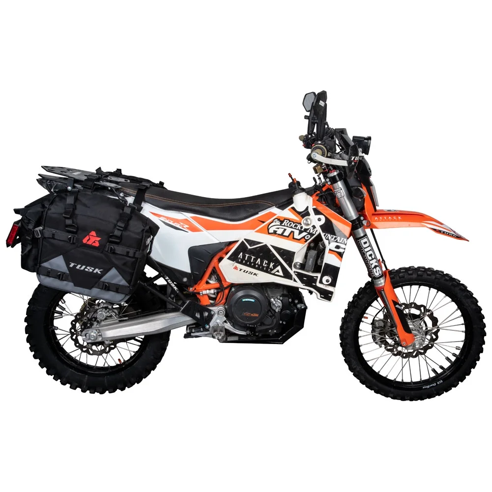 Tusk Pannier Racks with Tusk Pilot Pannier Bags and Bottle Holders with Top Rack Black/Grey