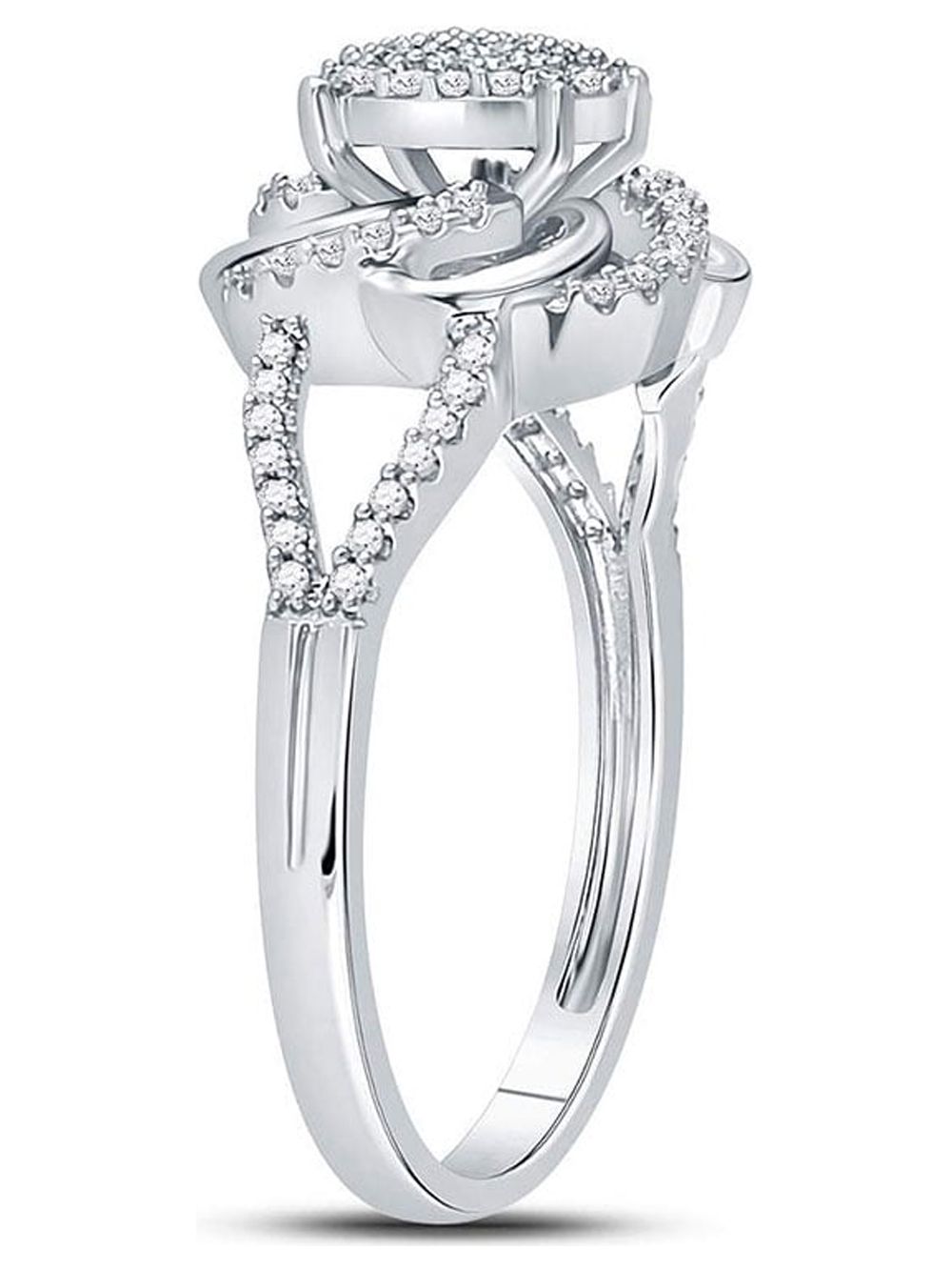 Diamond Princess 10kt White Gold Womens Round Diamond Flower Petals Cluster Ring 1/4 Cttw