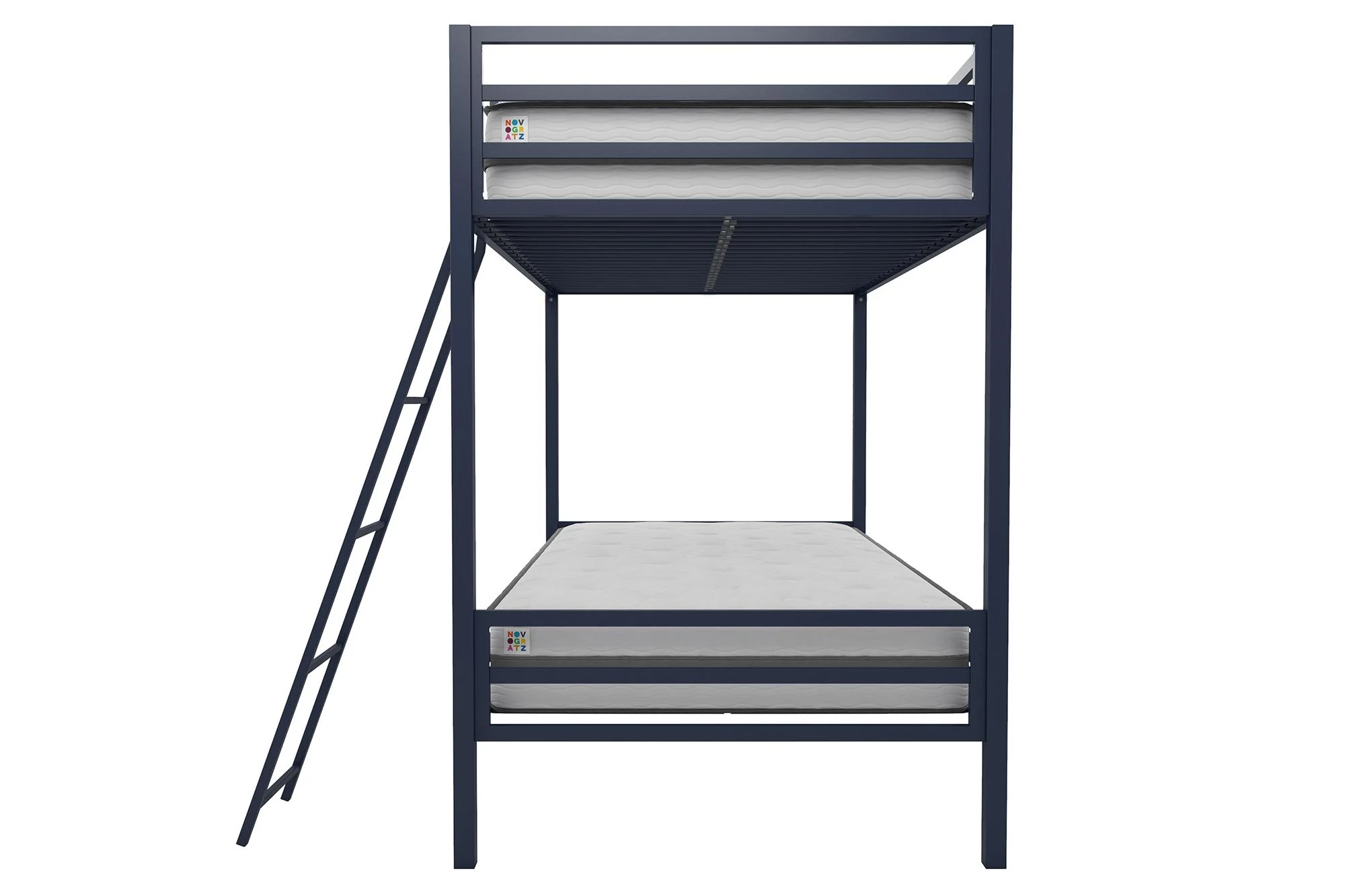 Novogratz Maxwell Twin-Over-Twin Metal Bunk Bed with Ladder and Guardrails, Easy Assembly, Navy Blue