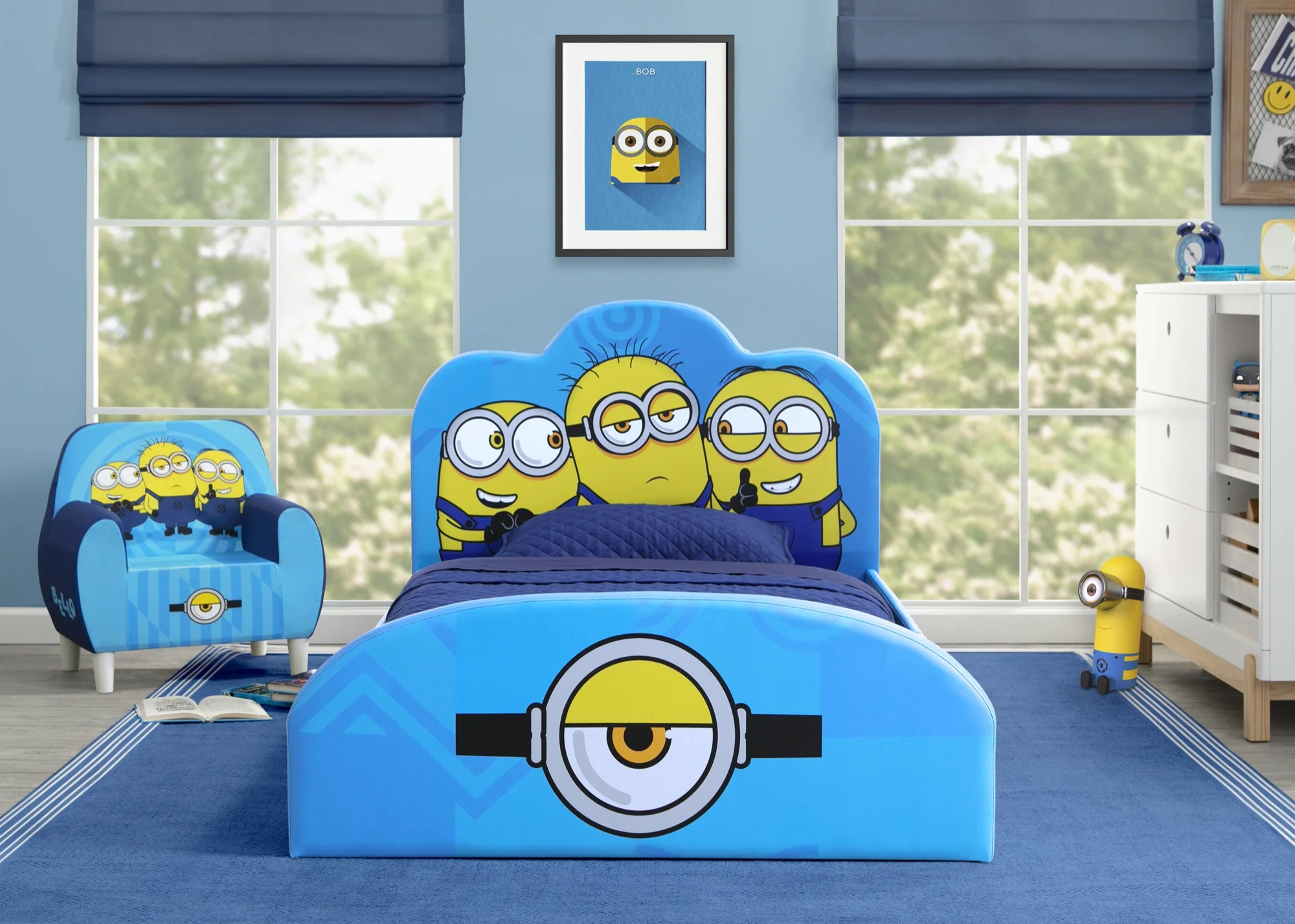 Minions Upholstered Twin Bed by Delta Children, Blue