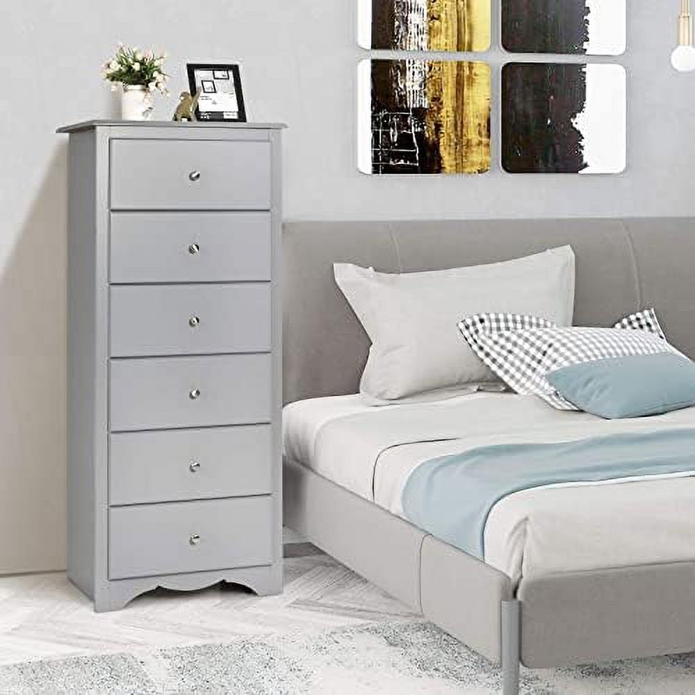 6 Drawer Chest Wooden Dresser Clothes Organizer Bedroom  Hallway  Entryway  Tall  Cabinet (Gray)