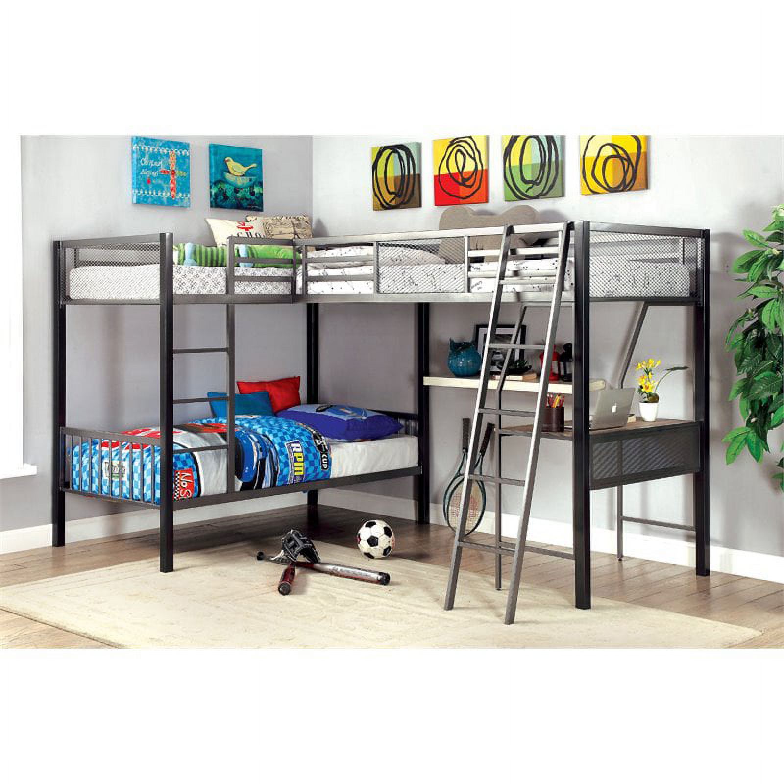 Furniture of America Dax Metal Triple Twin Bunk Bed in Gray and Silver