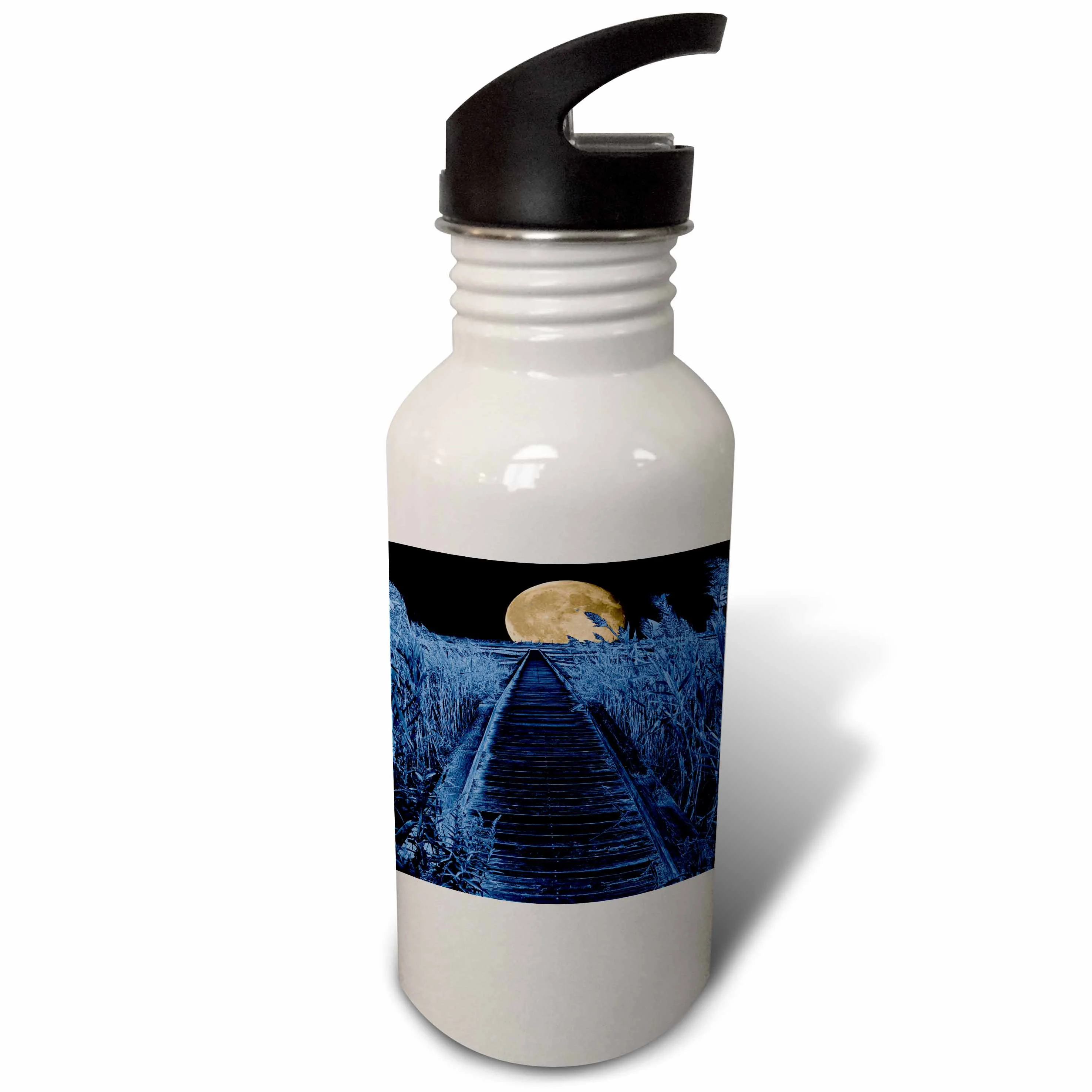 End of the Pier surrounded by whippoorwill weeds and lit by a full moon 21 oz Sports Water Bottle wb-154720-1