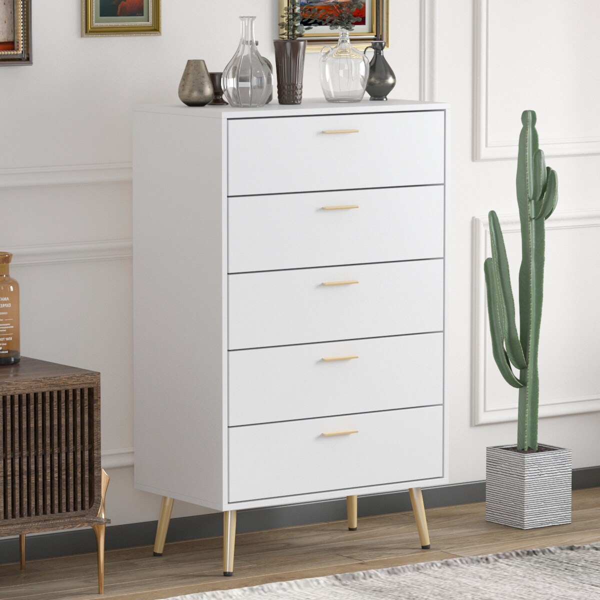 FUFU&GAGA  5 Drawers Dresser Chest White 6-drawer