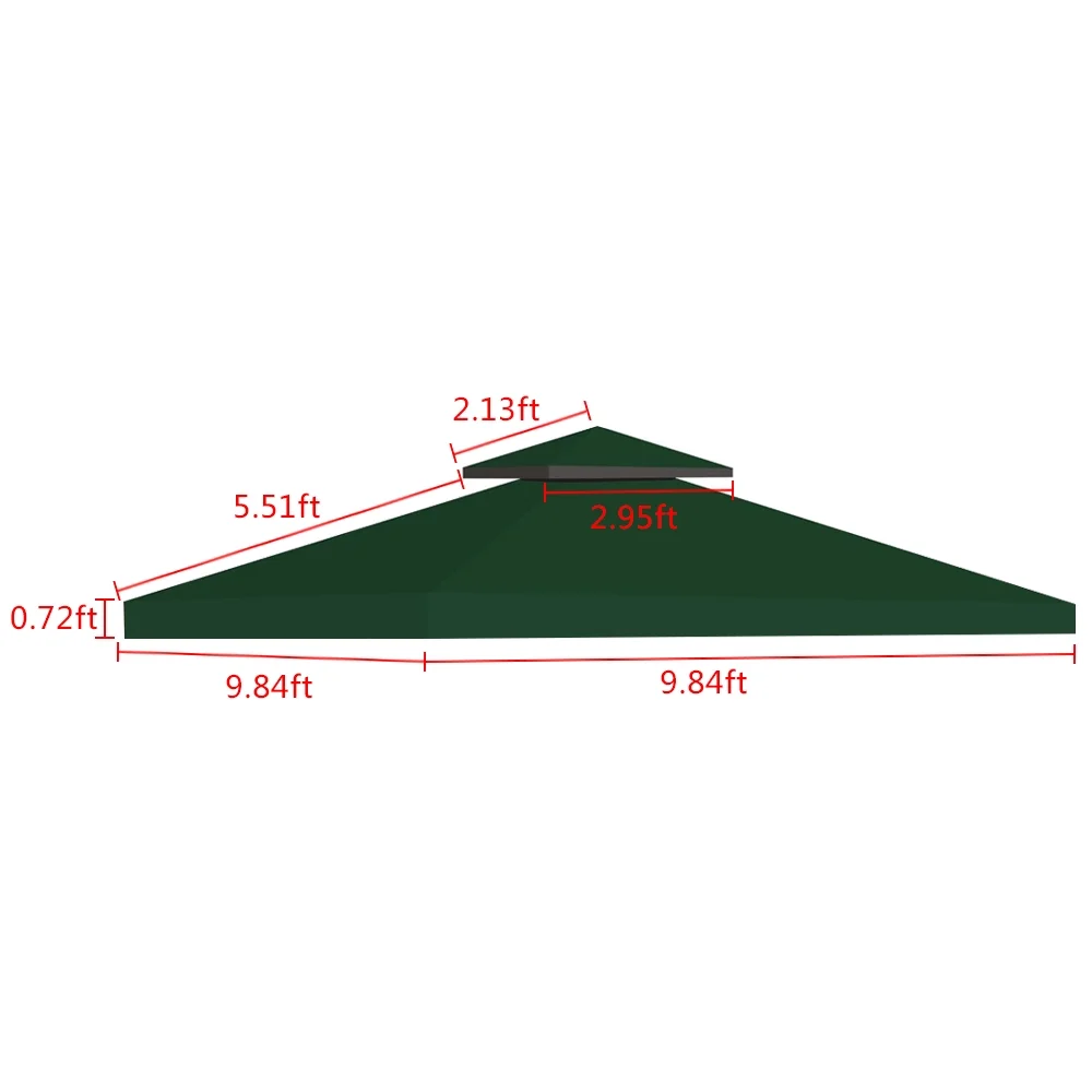 Lovote 2-Tier 10'x10' Replacement Gazebo Canopy Top Patio Cover Square Garden Roof Tent Anti-UV Sunshade Green