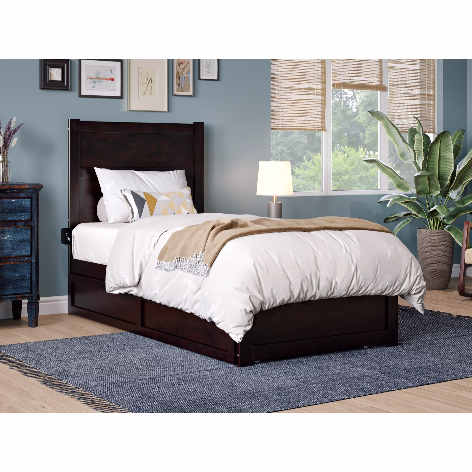 AFI NoHo Twin Solid Wood Bed with Footboard and Twin Trundle in Espresso