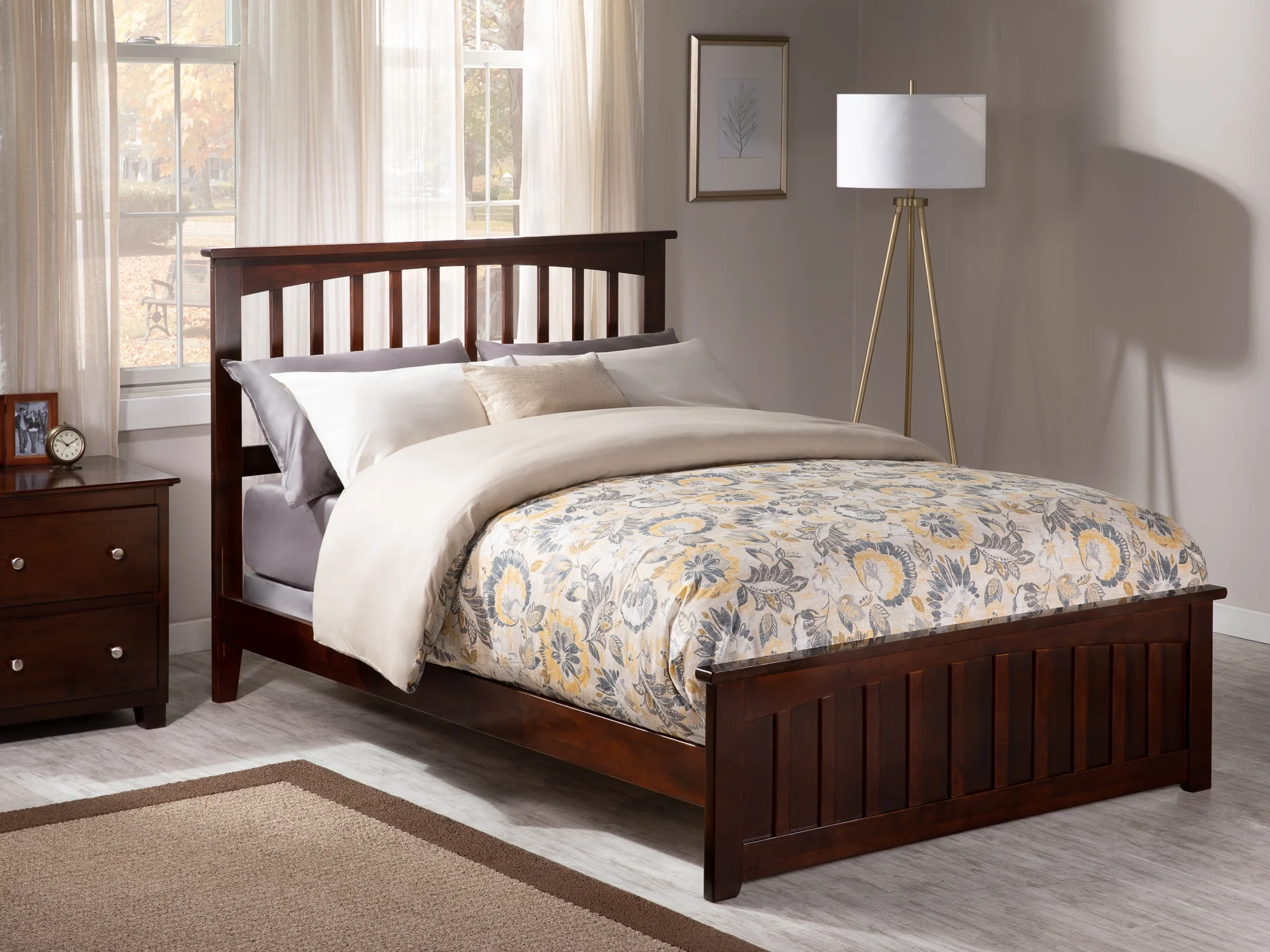 AFI Mission Full Traditional Bed with Matching Footboard and Turbo Charger in Walnut