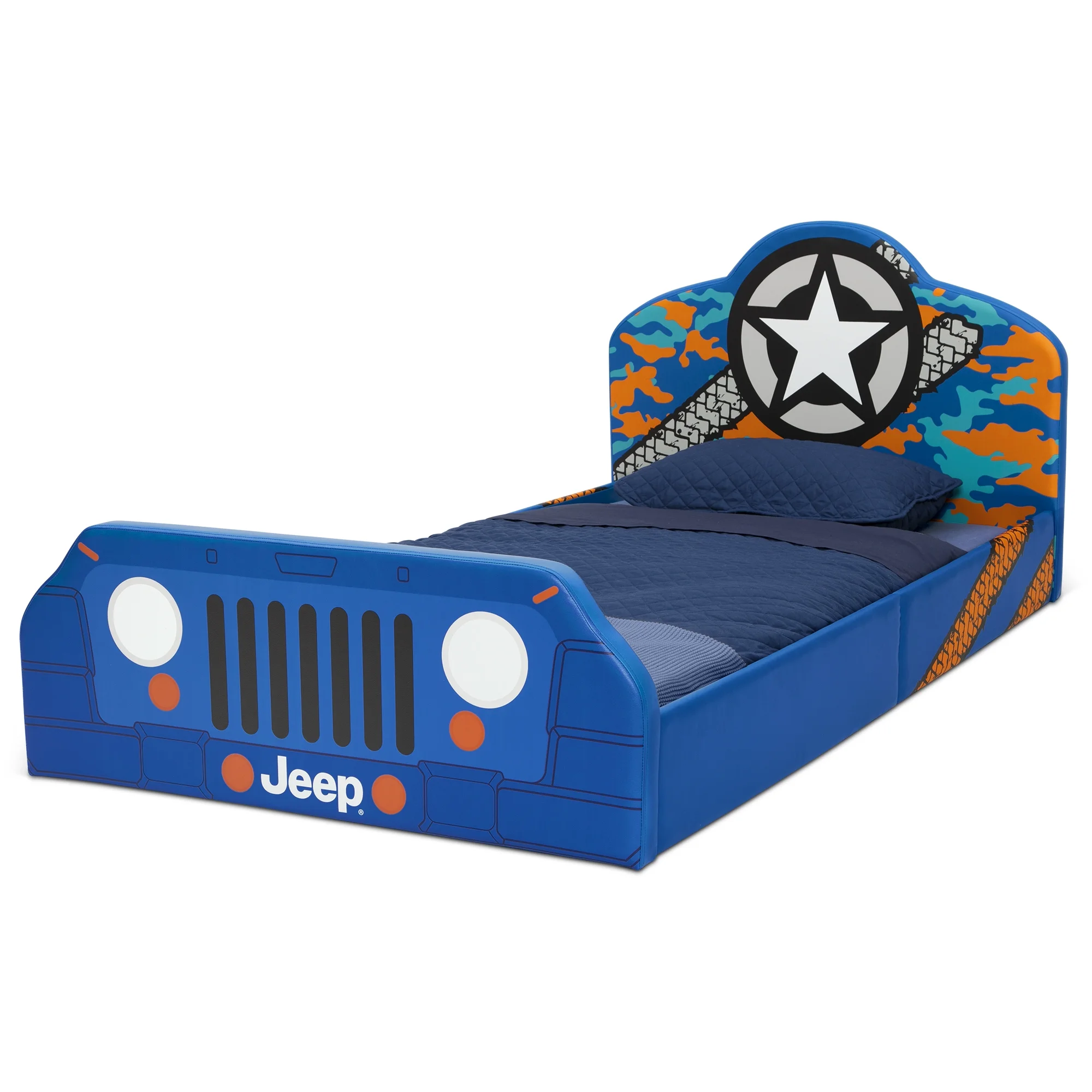 Jeep Upholstered Twin Bed by Delta Children, Blue